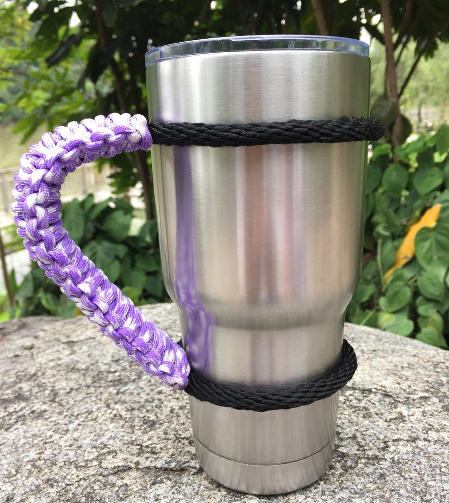 MOCE Handmade Paracord Handle for Yeti/Rtic/Ozark Trail Rambler 30 Oz Tumbler. Purple/White