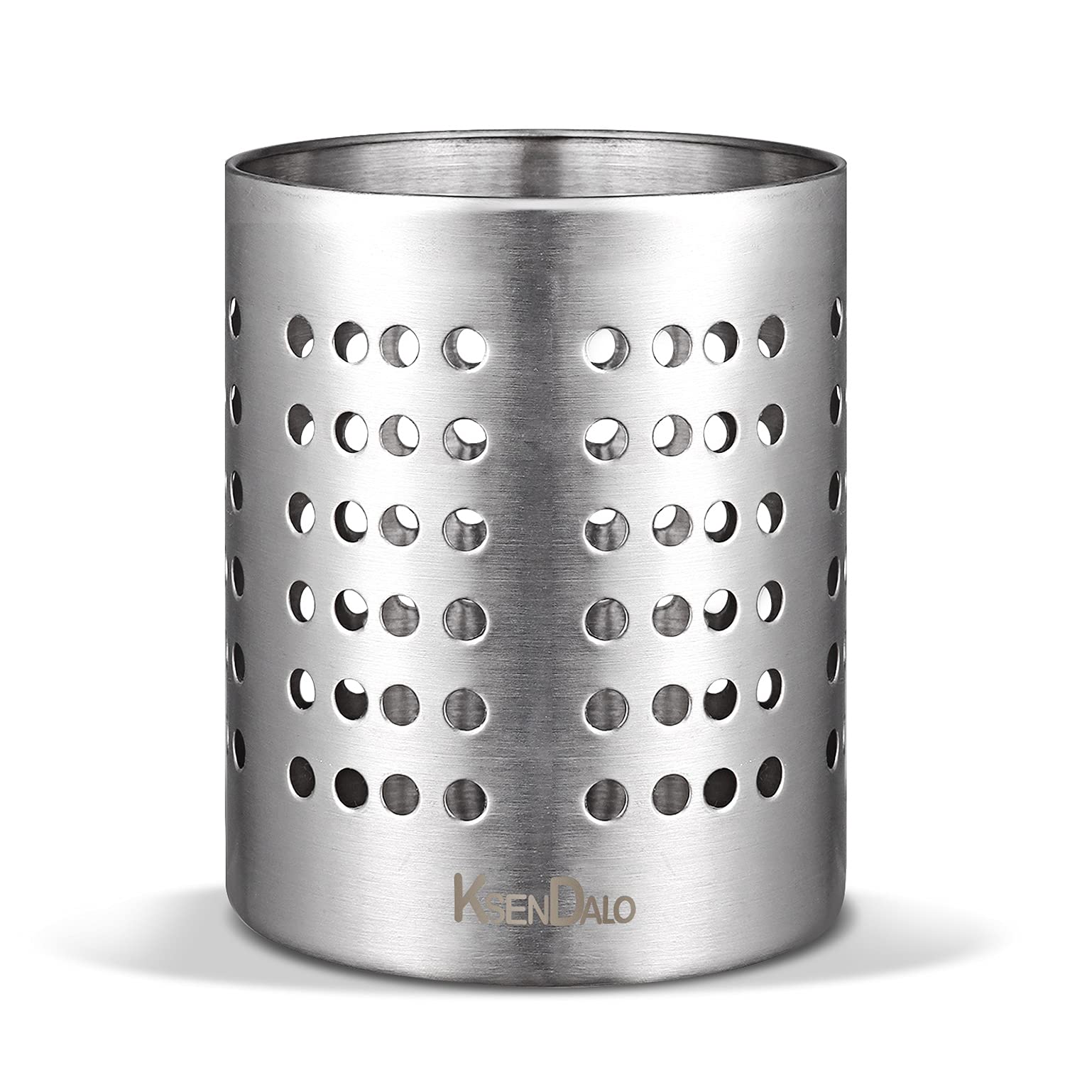 KSENDALO Round SUS304 Stainless Steel Utensil Holder - Silver Caddy & Organizer for Drying Cooking Spoons, Spatulas, and Silverw