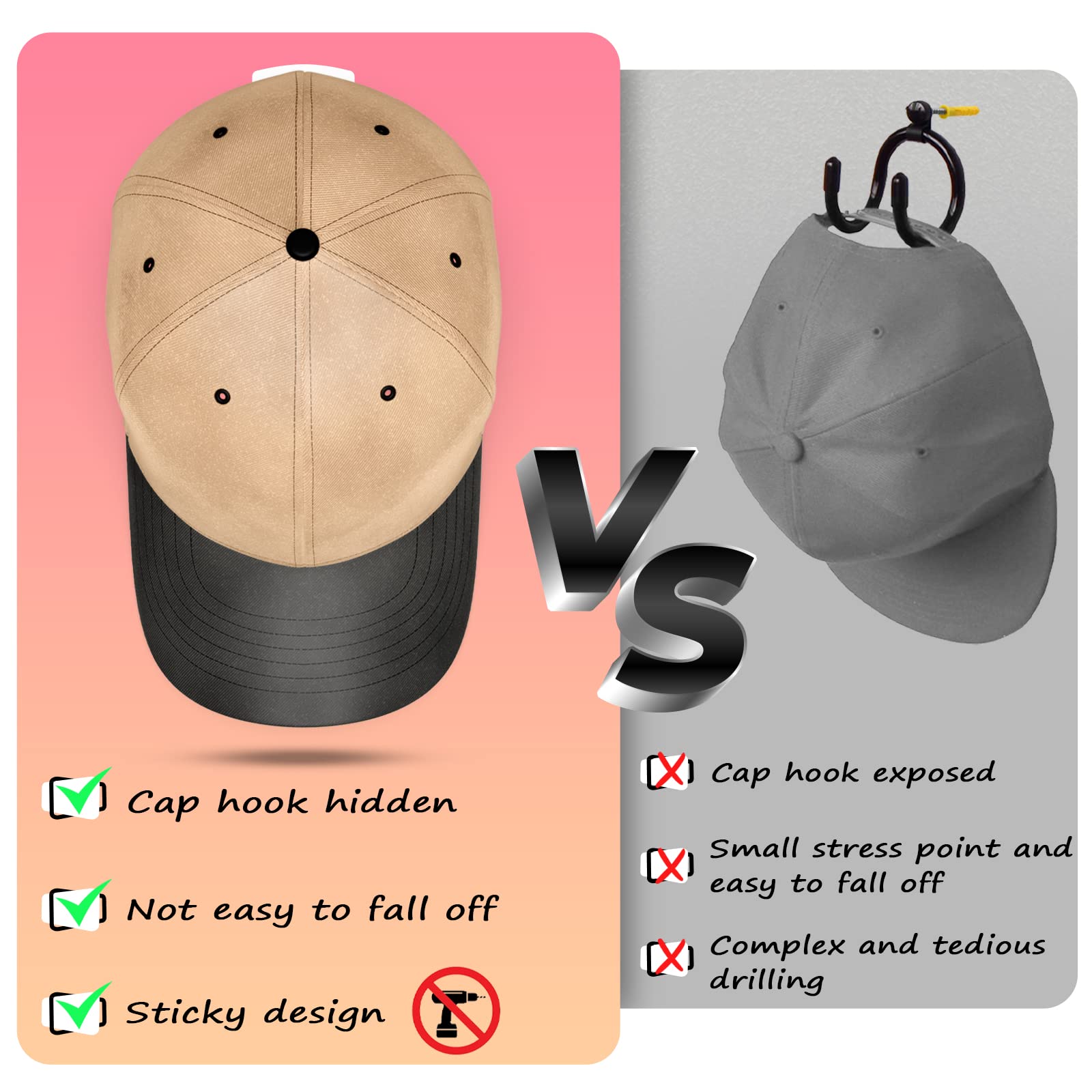 Diamerd Hat Hooks For Wall, Headband Holder For Disney Mickey Ear, Adhesive Hat Racks Organizer For Door Closet No Drilling, Whi