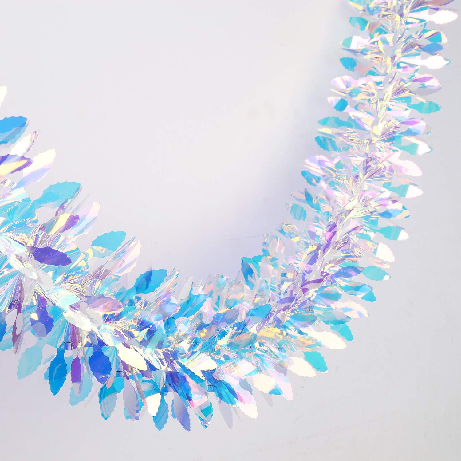 Iridescent Hanging Decorations Garland, 6ft Long Roll Shiny Foil Metallic Banner for Christmas, Bridal Shower, Wedding, Birthday