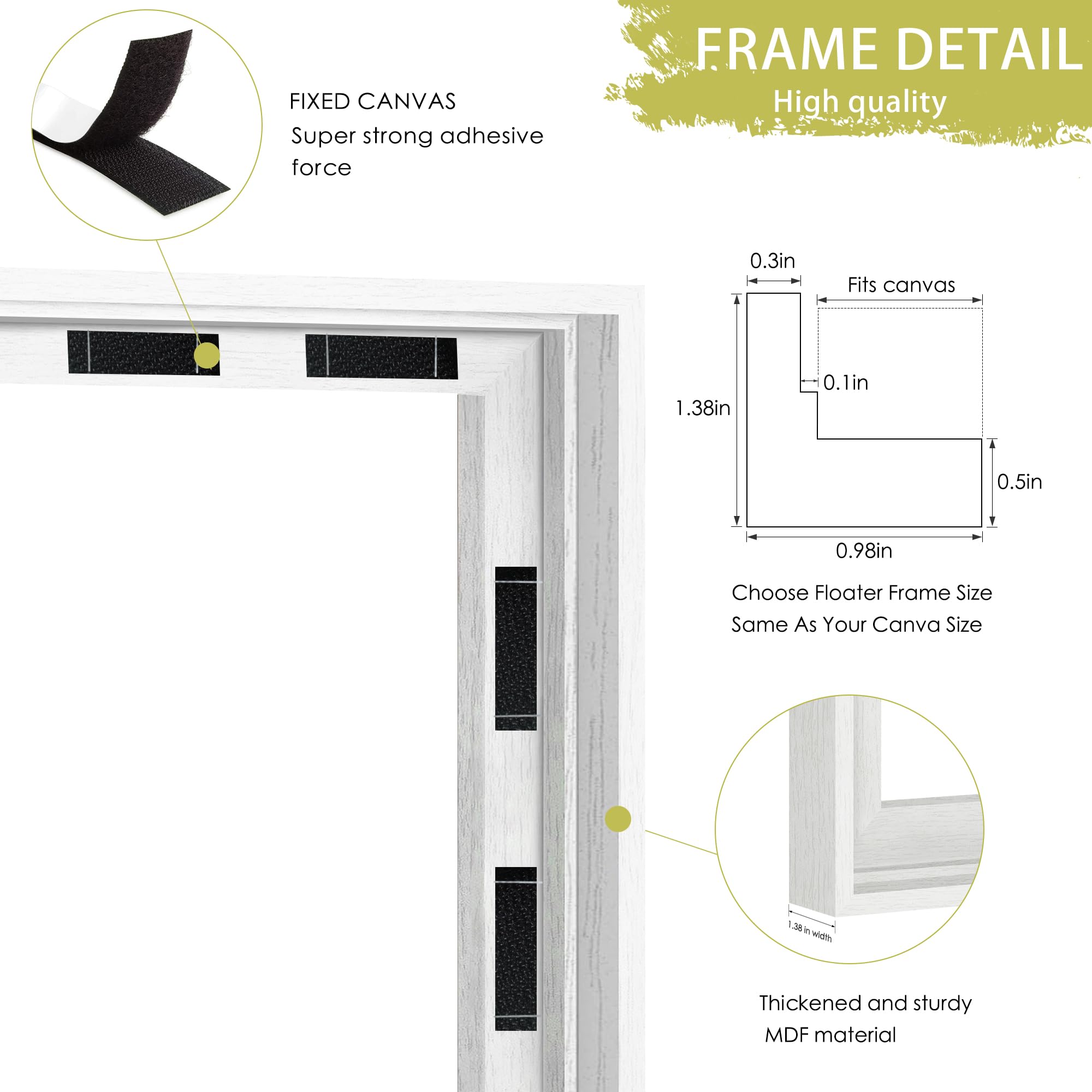 Abtgt 18x24 Canvas Floating Frame with 0.9 Deep, White Floater Frame for Canvas Paintings with Adhesive, Vertical or Horizontal