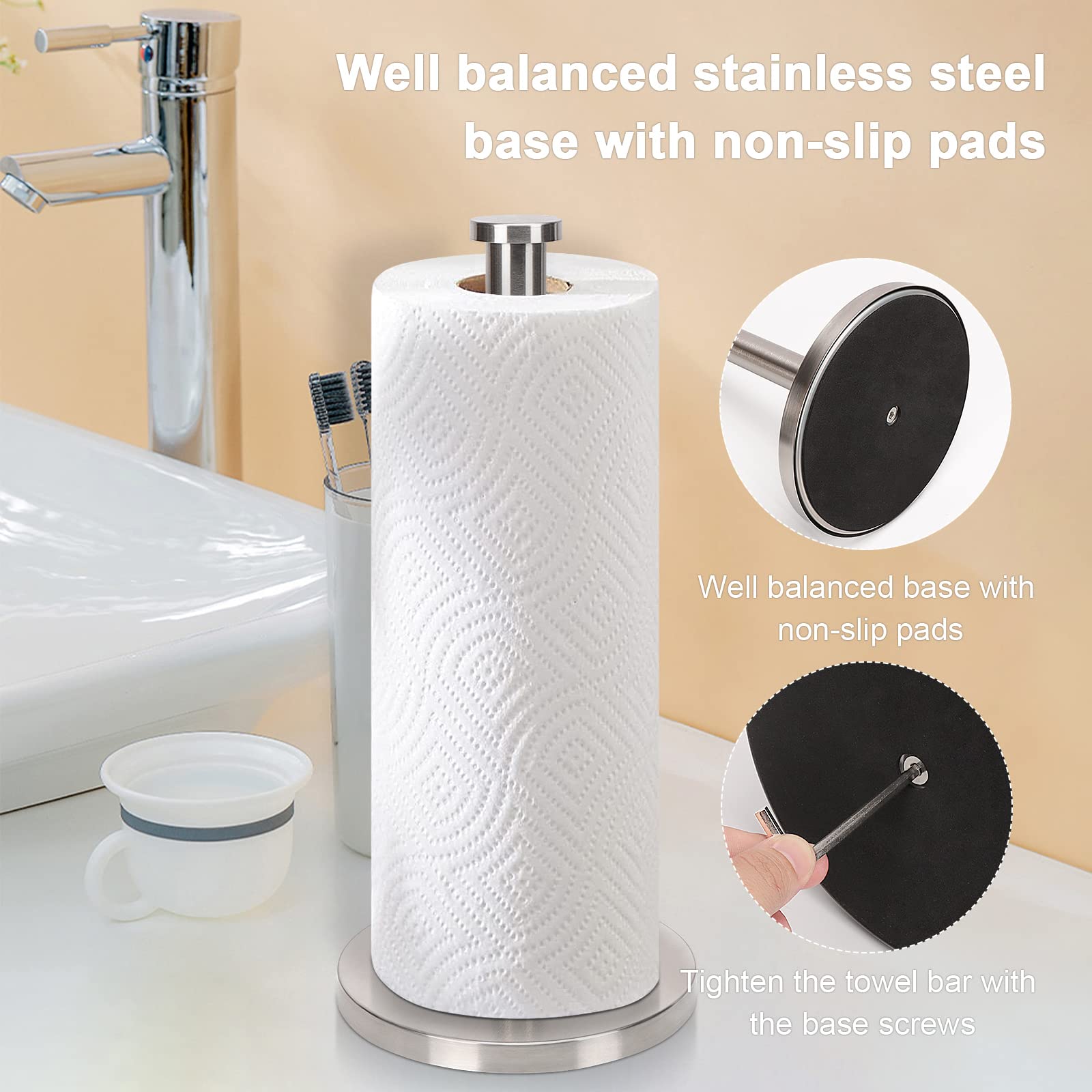 Nearmoon Standing Paper Towel Holder, Kitchen Paper Towel Roll Holder- For Bathroom Kitchen Countertop, Standard Or Jumbo-Sized