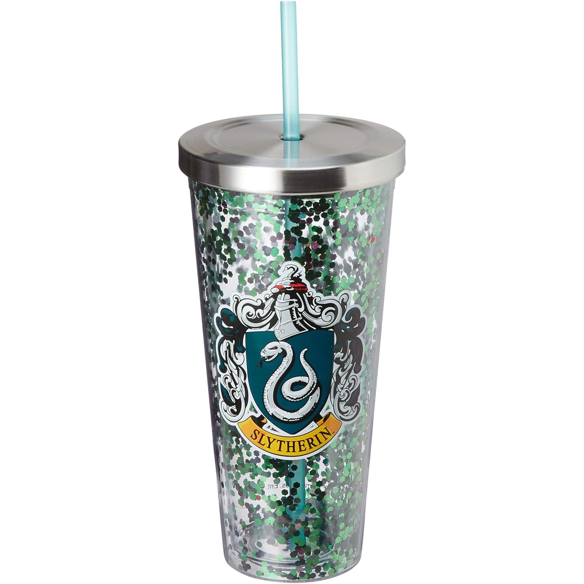 Spoontiques - Harry Potter Tumbler - Slytherin Glitter Cup with Straw - 20 oz - Acrylic - Green