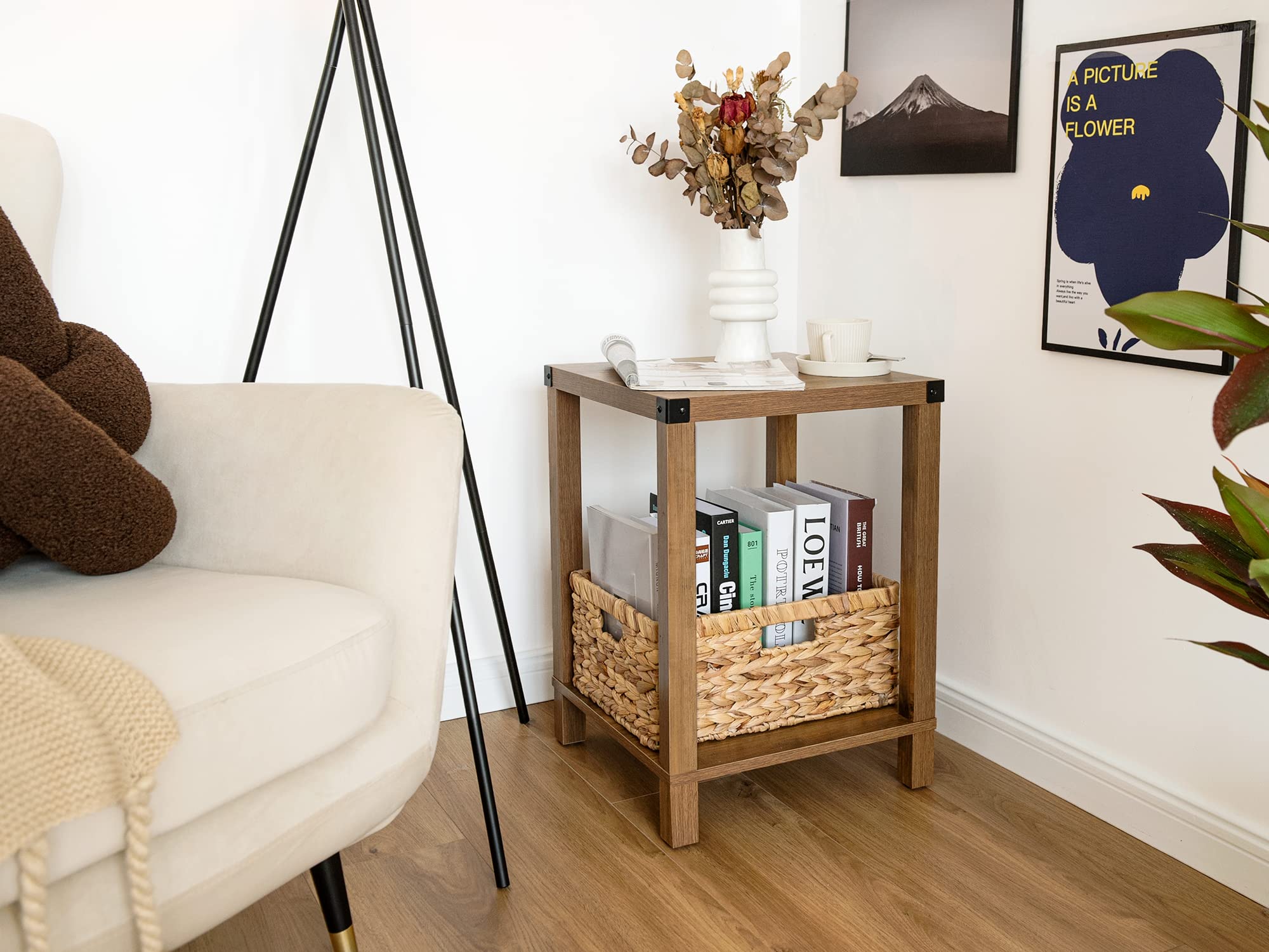 Storageworks Large Rectangular Wicker Basket, Water Hyacinth Storage Basket With Built-In Handles, 1 Pack