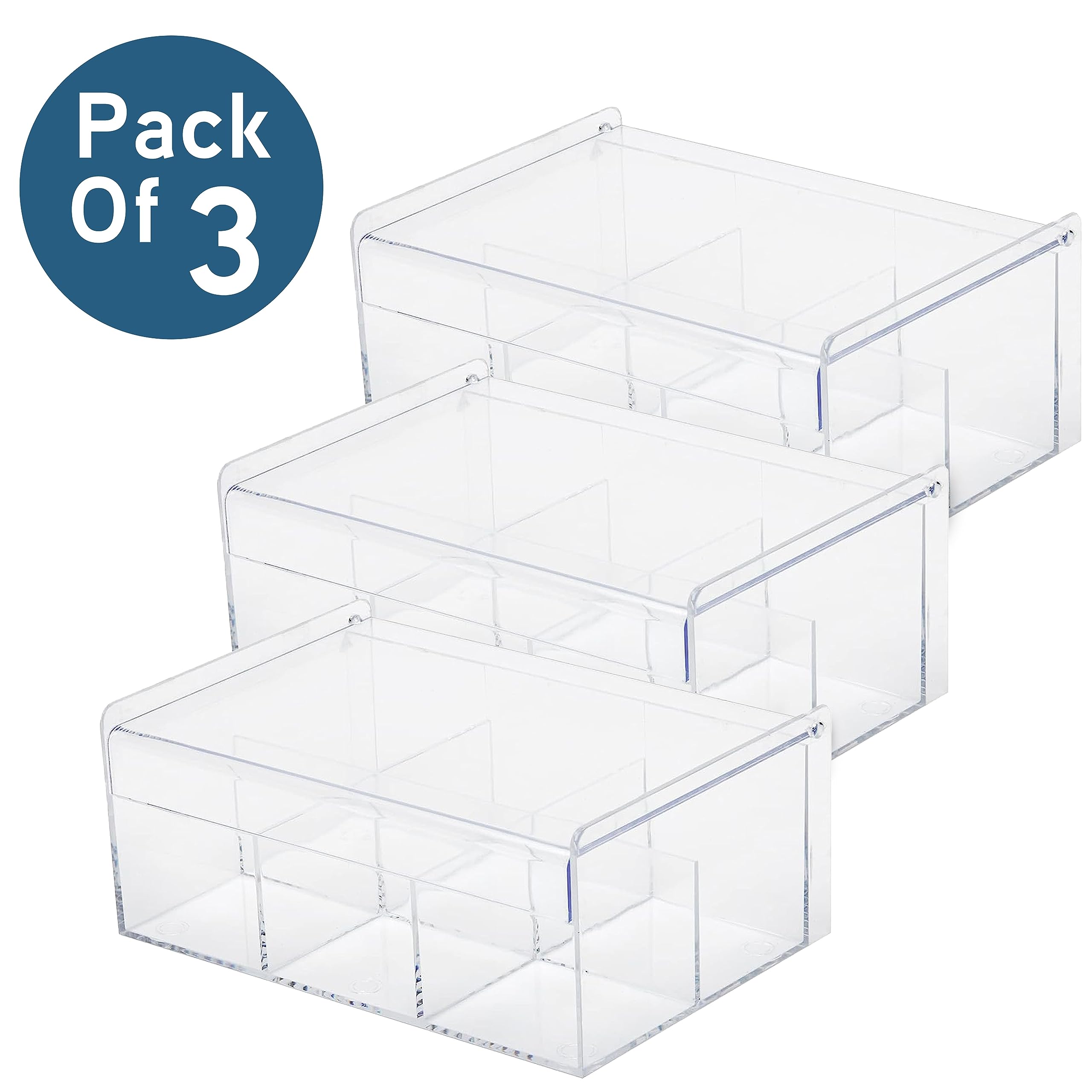Royalhouse Acrylic Tea Bag Holder Storage Organizer, (Pack Of 3) 6 Compartment Bpa Free Clear Plastic Tea Box With Lid, Multi-Pu