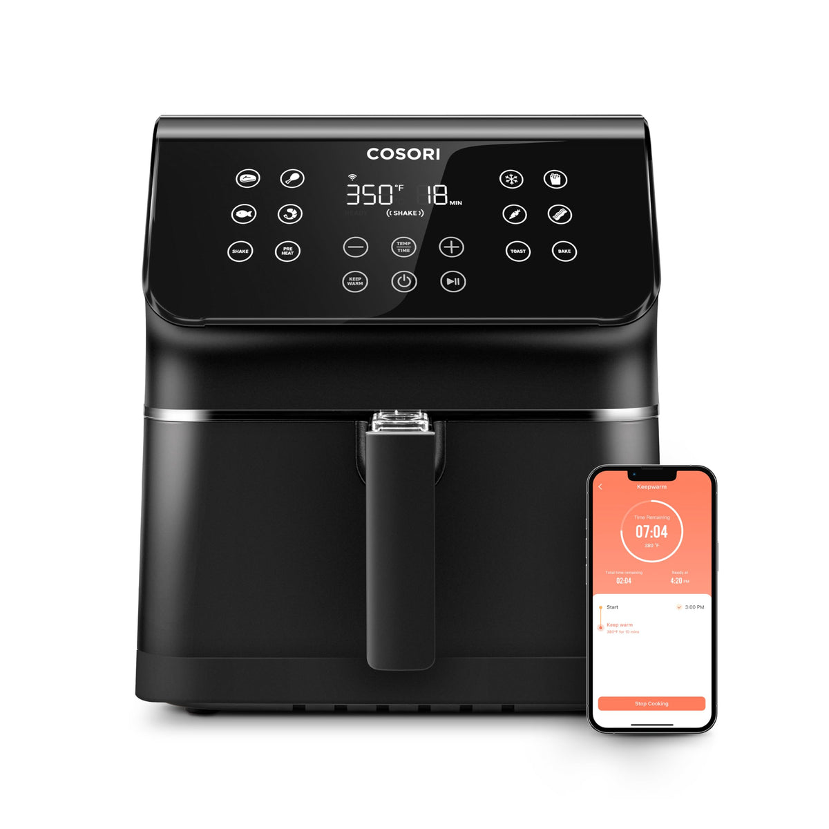Cosori Air Fryer Pro Smart 5.8Qt That Roast, Bake, 3-Way Control, 12-In-1 Customizable Functions, Online Recipes, Detachable Bas