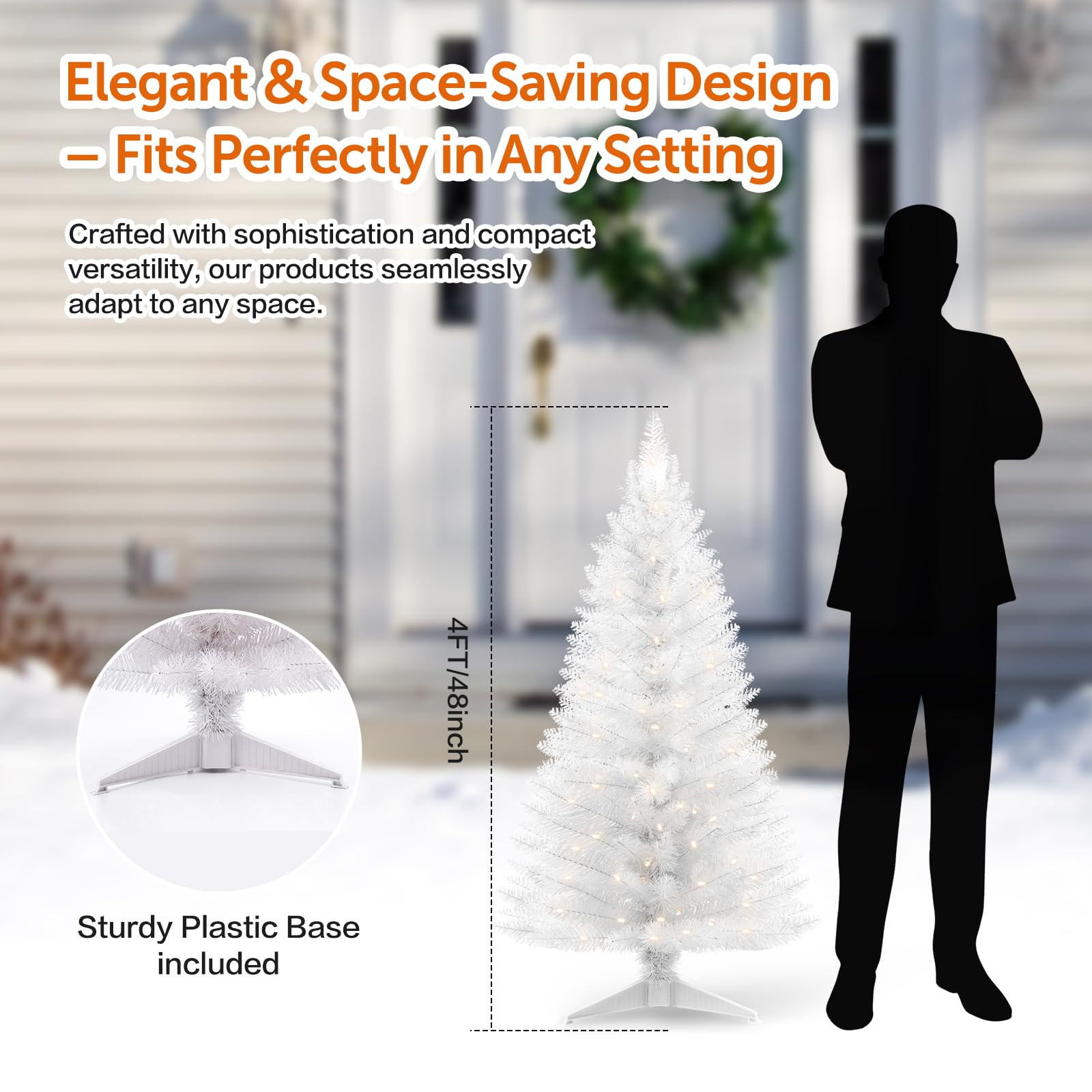 Santanelo 4ft Lighted Artificial White Christmas Tree with Light, Small Artificial Xmas Tree, Not Pre-lit White Pine mini Trees