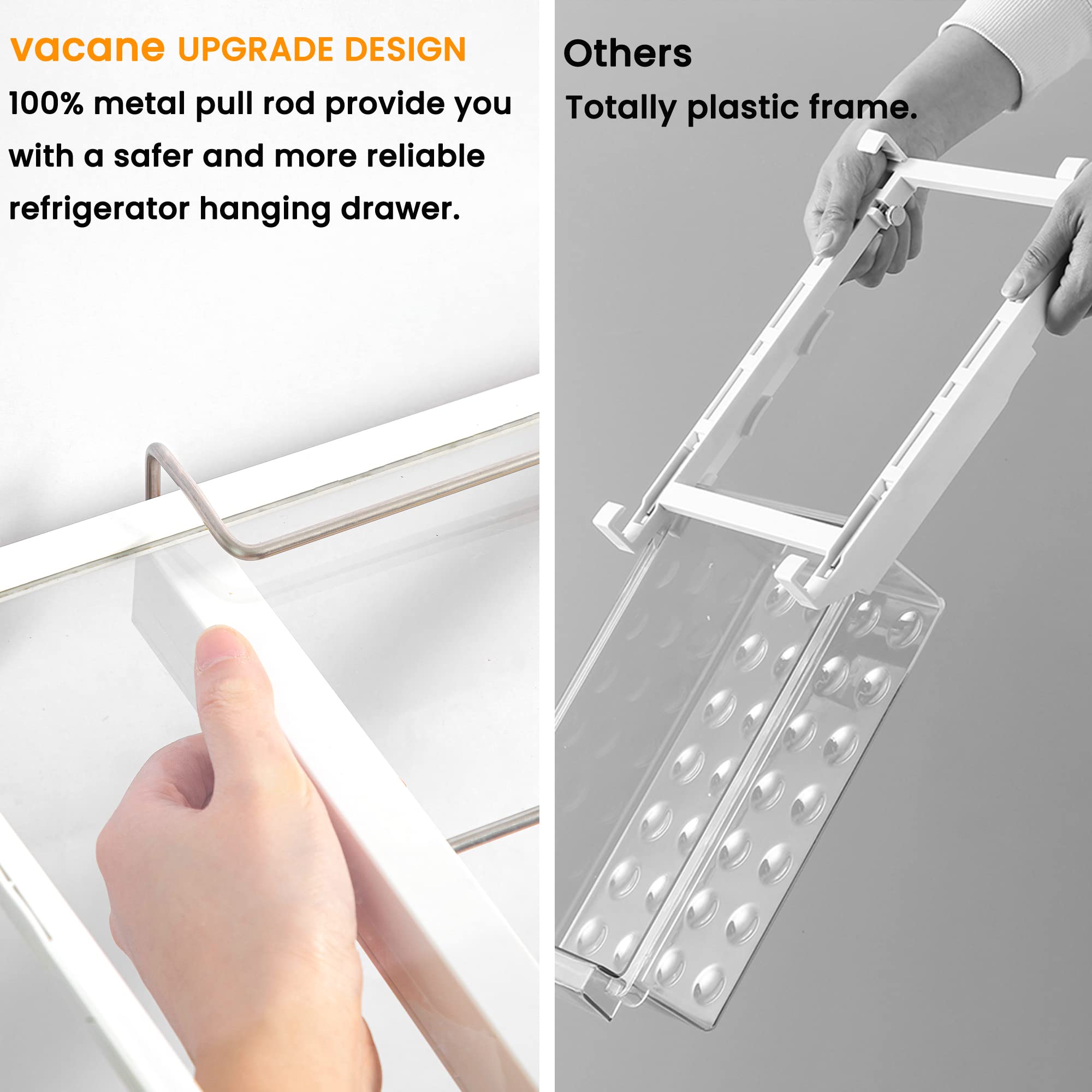 vacane Refrigerator Drawer with Removable 28 Grid Egg Tray  Clear Plastic Fridge Organizer Bins  Fridge Storage Container Under Shelf Holder for Fruit Vegetable Meat Cheese Easy to Install-Egg Holder
