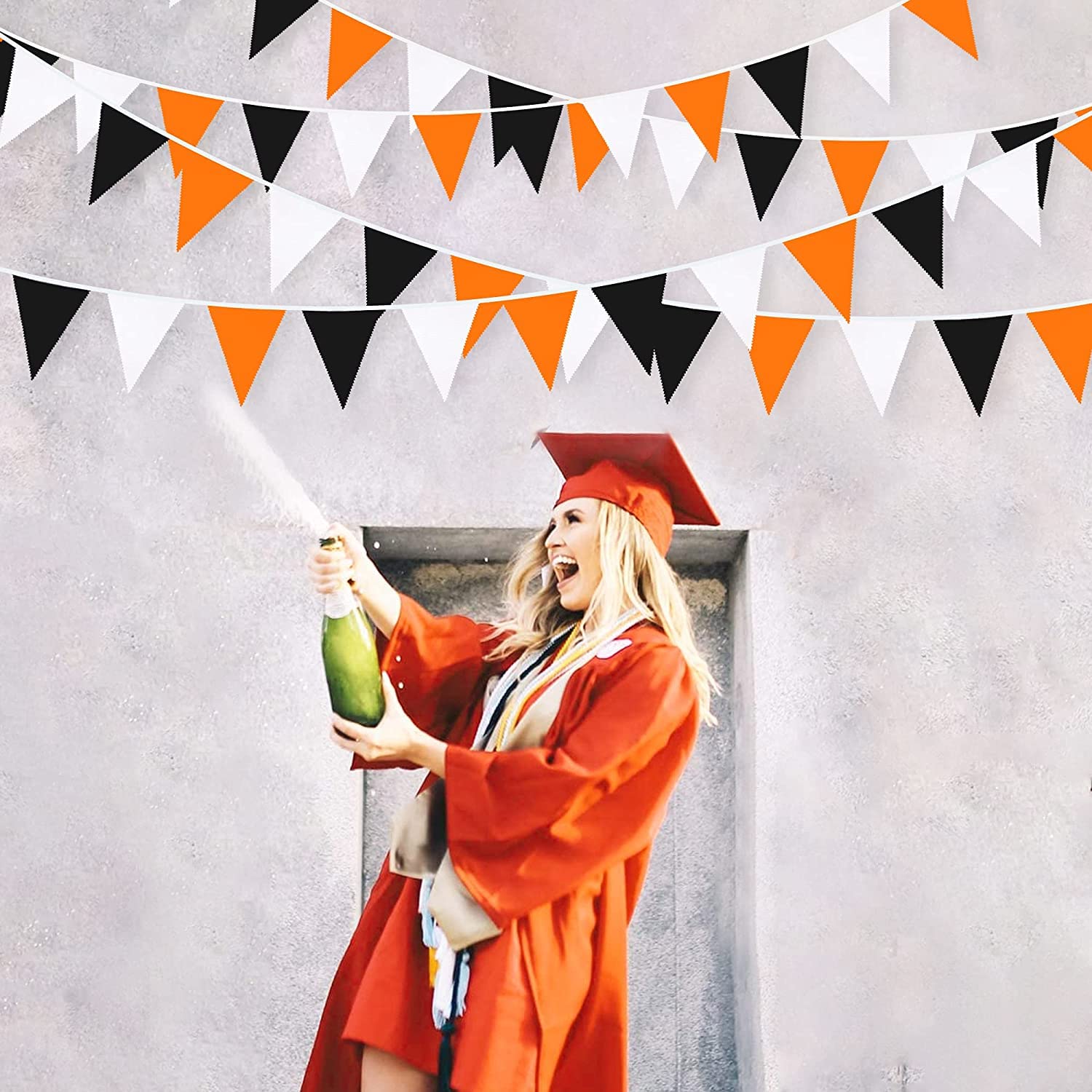 32Ft Orange Black White Graduation Party Decorations 2023 Halloween Pennant Banner Fabric Triangle Flag Bunting Garland For Than