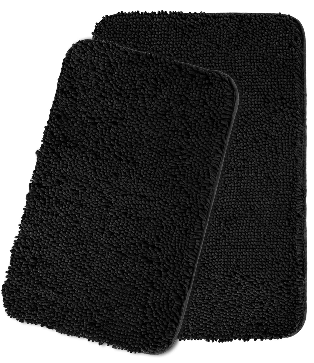 Yeaban Black Bathroom Rugs Sets 2 Piece - Thick Chenille Bath Mats | Absorbent And Washable Bath Rug Non-Slip, Plush And Soft Ru