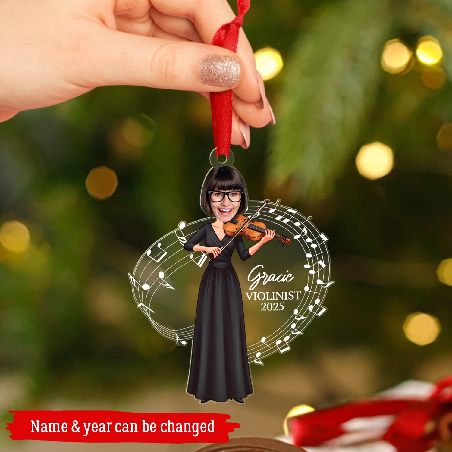 Violinist Shape Acrylic Ornament, Custom Violin Player Women Ornament, Female Musician Face Photo Keepsake Gift, Violin Instrume