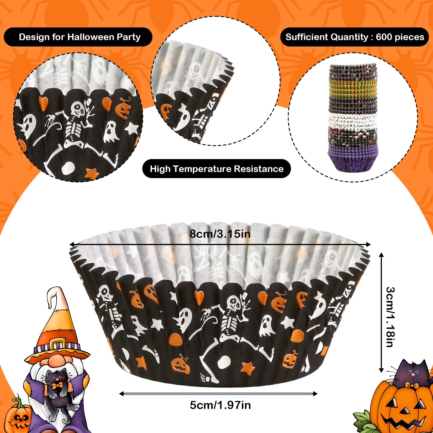 Quera 600 Pcs Halloween Cupcake Liners Pumpkin Bat Ghost Witch Candy Corn Baking Cups Black Orange Purple Cupcake Wrappers Muffi