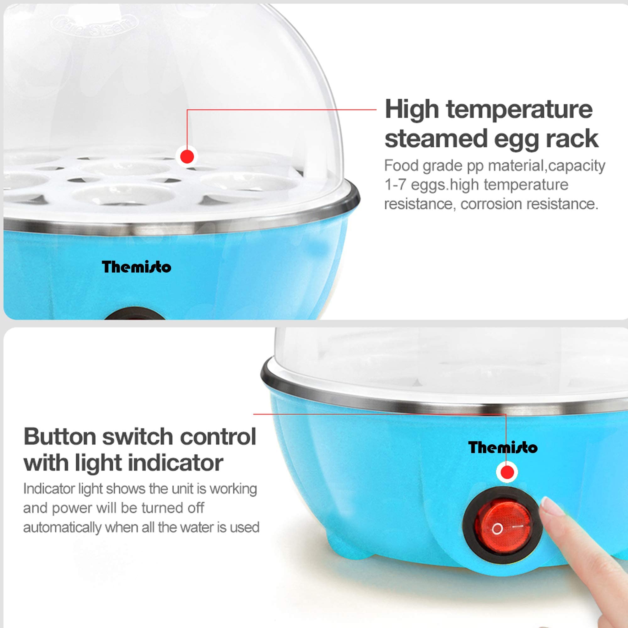 THEMISTO 350 Watts Egg Boiler/Poacher/Cooker for Steaming, Cooking & Boiling (TH-611(14 eggs)) - Blue, Plastic, 14 Ounces (414 m