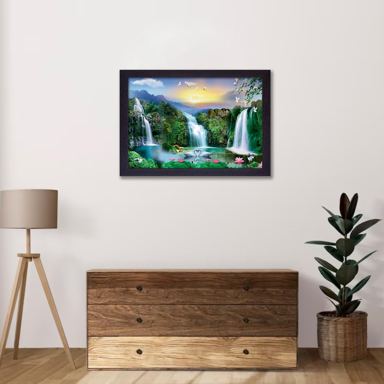 Masstone Decorative Vastu Waterfall Lucky Wall Painting With Uv Textured Effect Framed Hd, 50X35 Cm Wall Hanging Photos Home Dco