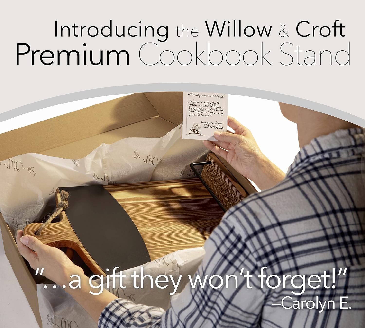 Willow & Croft Premium Cook Book Stand Chalkboard, Chalk & Eraser. Farmhouse Cutting Board Stand Cookbook Holder, Recipe Book Ho