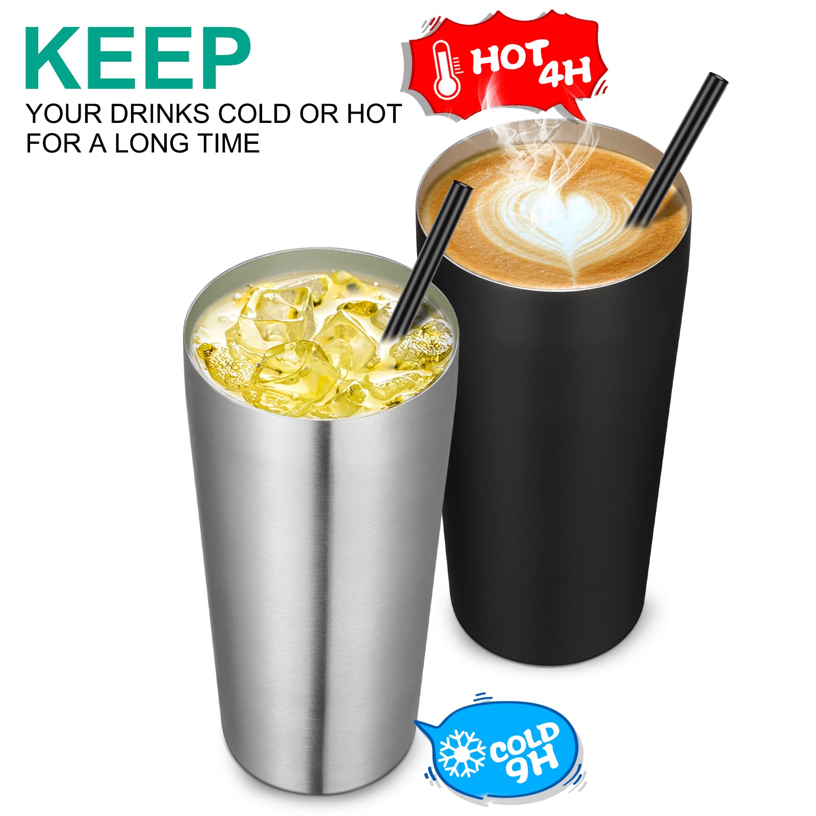 Vegond 20Oz Tumbler Bulk With Lid And Straw 1 Pack, Stainless Steel Vacuum Insulated Tumbler, Double Wall Coffee Cup Travel Mug,