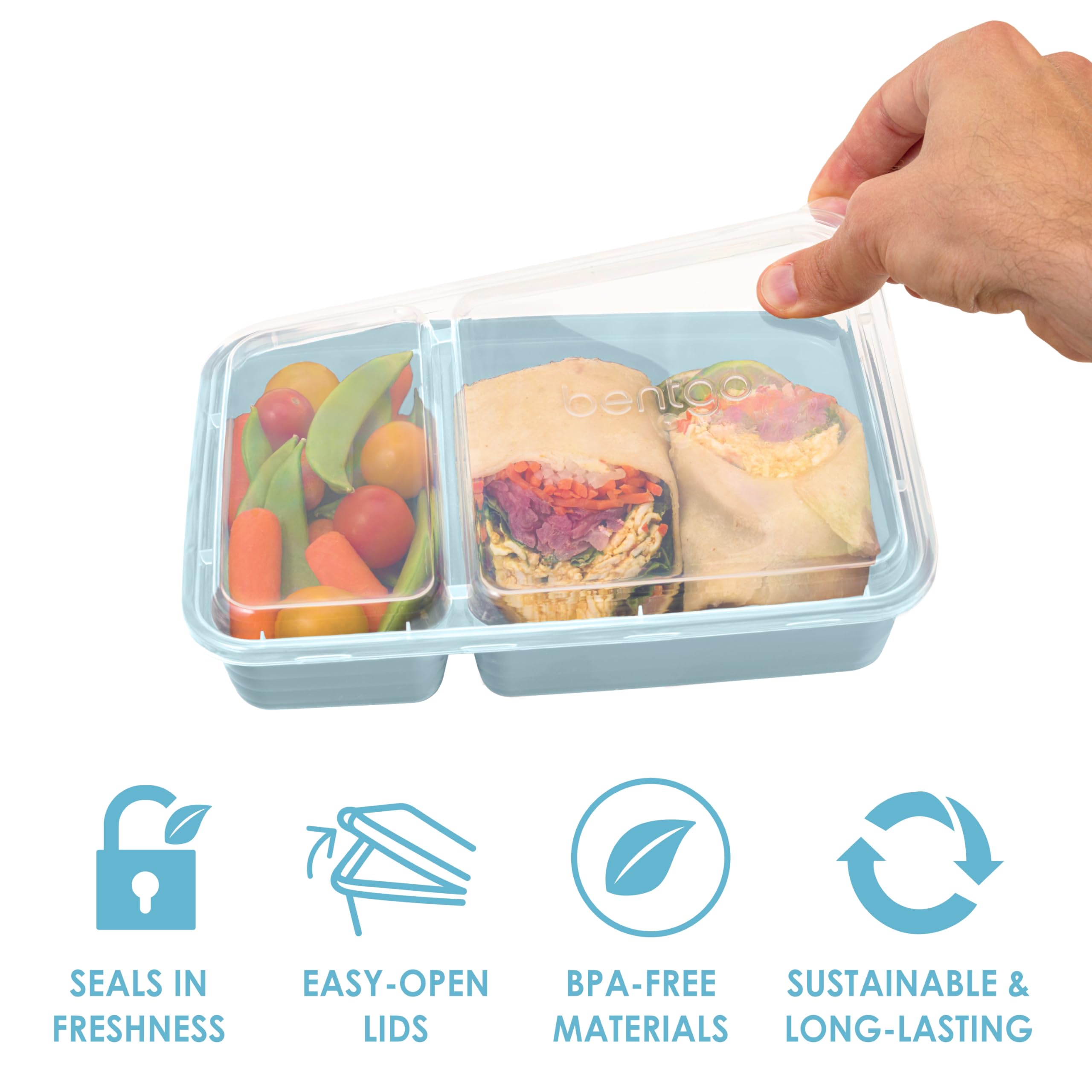 Bentgo 20-Piece Lightweight, Durable, Reusable Bpa-Free 2-Compartment Containers - Microwave, Freezer, Dishwasher Safe - Sky