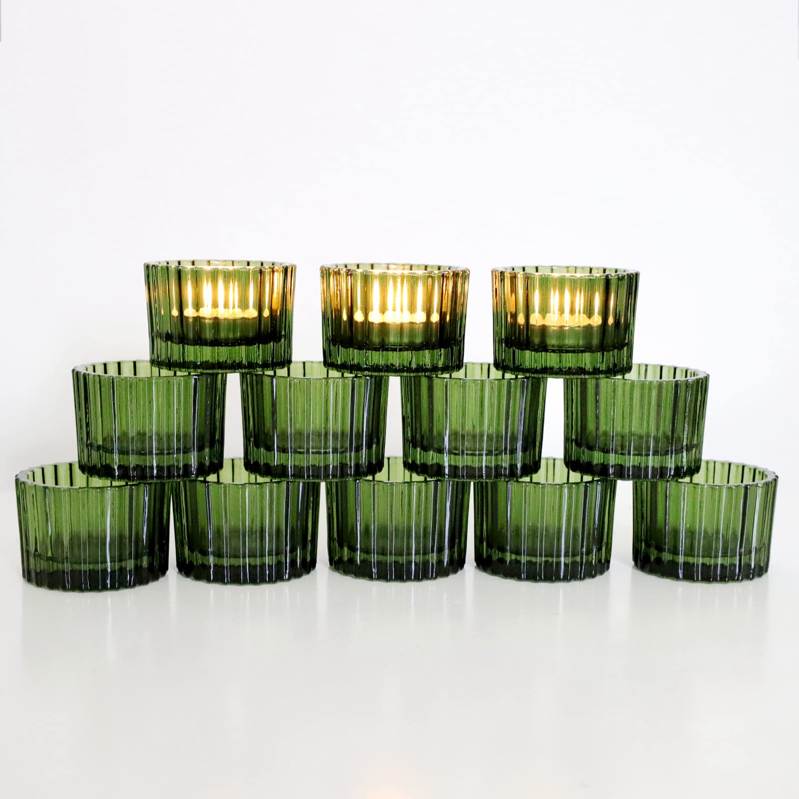 VOHO Green Tealight Candle Holder Set of 12, Glass Candle Holder for Wedding Table Centerpiece, Tea Lights Candle Holders Bulk f