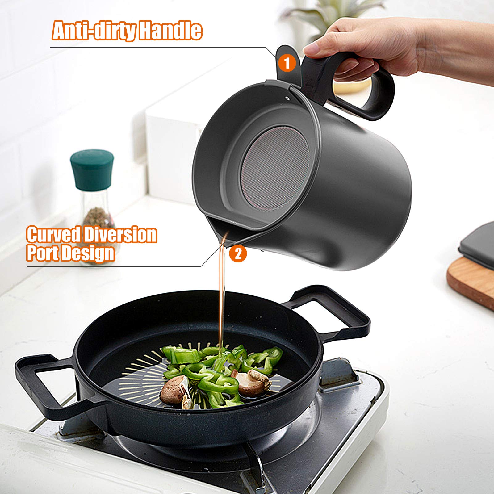 Bacon Grease Container, Bacon Grease Saver With Strainer, Grease Container For Kitchen - Iron Cooking Oil Can With Removable A C