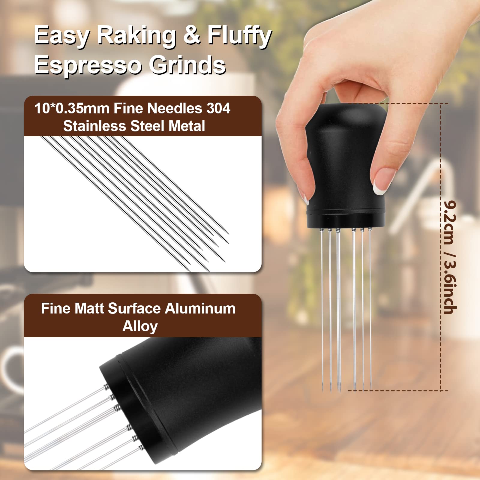 Wdt Tool, Espresso Distribution Tools, 10 X 0.35Mm 304 Stainless Steel Needles Installed With 10 Extra Needles For Espresso Stir