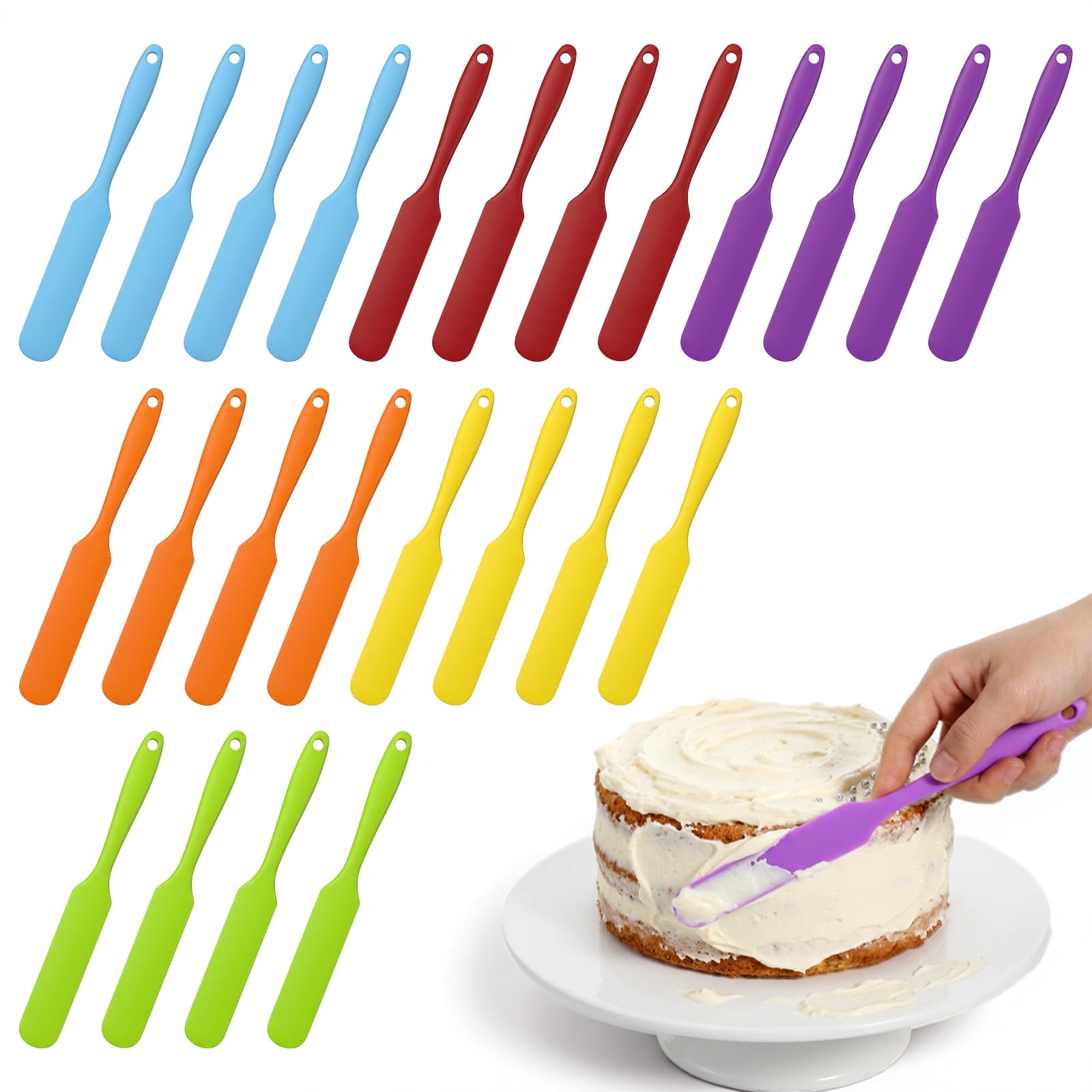 Afcabakila 24Pcs Jar Spatula, Silicone Jar Scraper with Long Handle, Jam Spreader Cake Cream Butter Spatulas, Small Silicone Spa