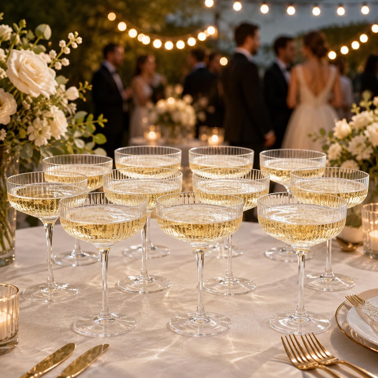 Como Ribbed Champagne Coupe Cocktail Glassware, Set of 12