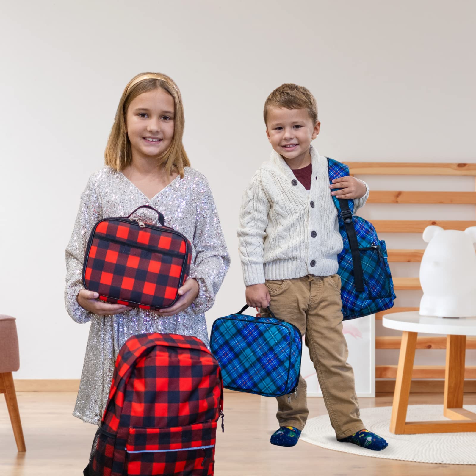 Fenrici Tartan Lunch Box For Girls, Boys, Kids, Insulated Lunch Bag, Soft Sided Compartments, Spacious, Bpa Free, Food Safe, 10.