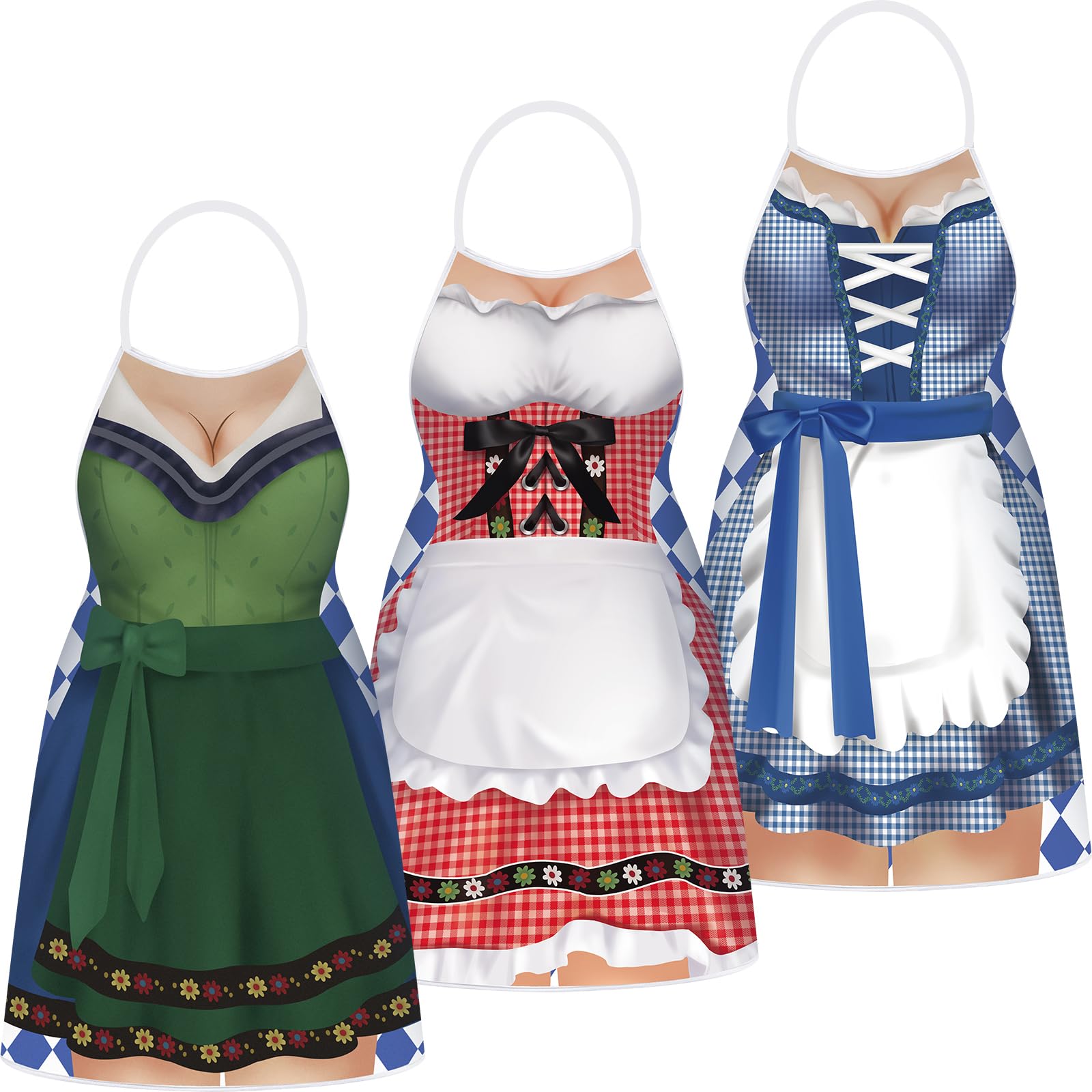 Hillban 3 Pcs Oktoberfest Apron Kitchen Cooking Aprons Couples Aprons Bbq Baking Gifts For Baking Chef Kitchen Party (Women Brig