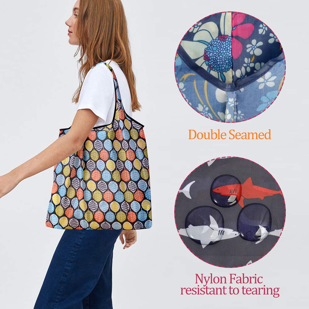 Szuah 10 Pack Reusable Grocery Shopping Bags, Foldable Shopping Bags Grocery Tote With Attached Pouch,Machine Washable Eco-Frien