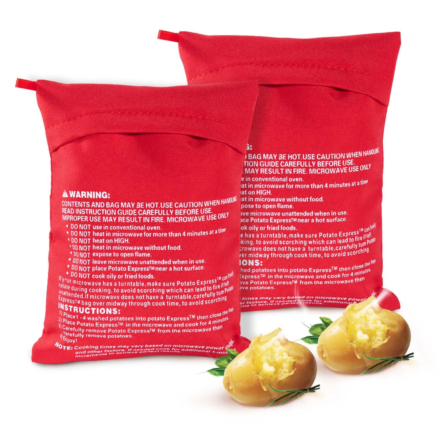 Obtanim Microwave Potato Bag, 2 Pack Of Reusable Microwave Cooker Bag Baked Pouch Potato Bag, Red