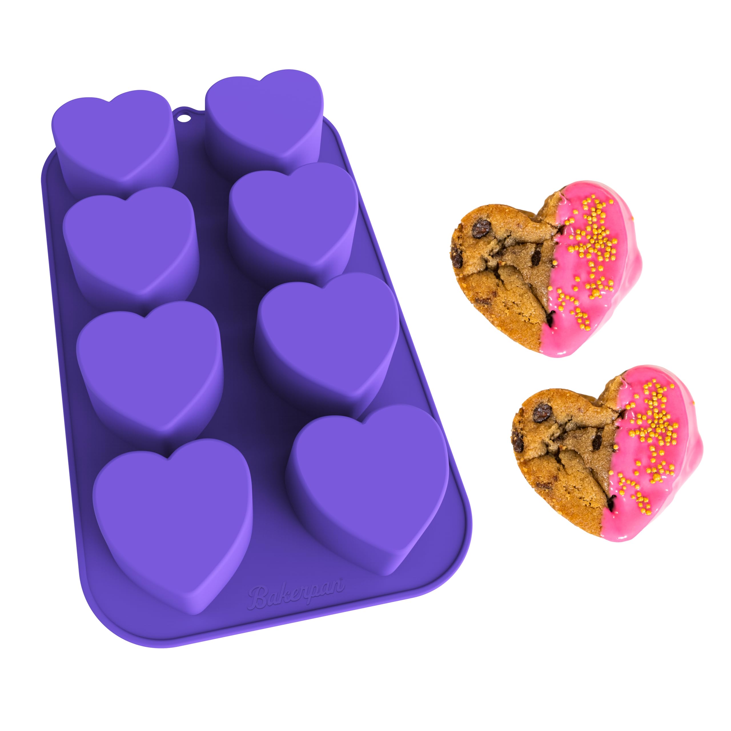 Bakerpan Silicone Heart Mold for Baking, Mini Cake Heart Pan, Valentines Day Silicone Mold, Heart Muffin Baking Tray, 2 1/4 Inc