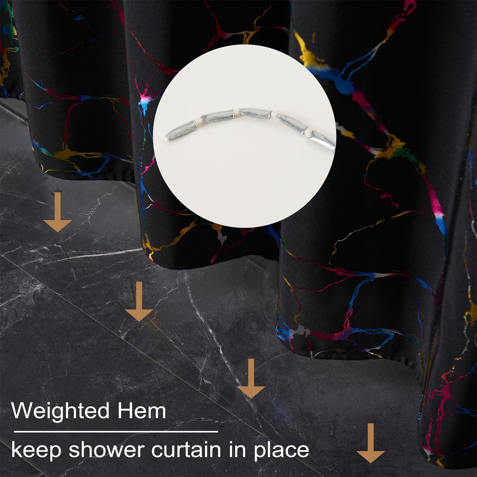 Hyawge Black Marble Shower Curtains,Unique Metallic Colorful Foil Printed,Water-Proof,Fabric Shower Curtain With Hooks, With Hoo