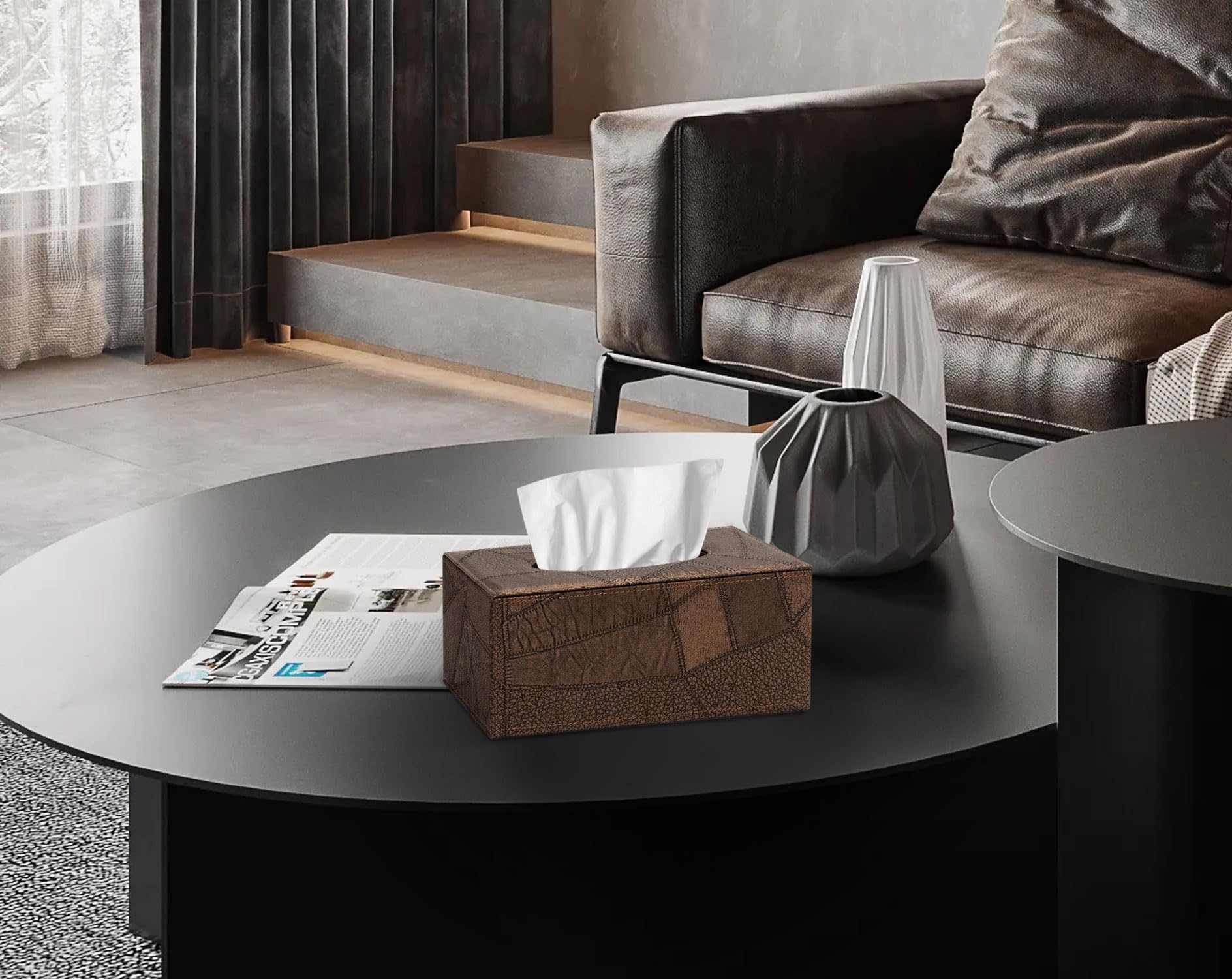 Colylan Tissue Box Cover Rectangular Tissue Box Holder For Bathroom (Retro Brown)