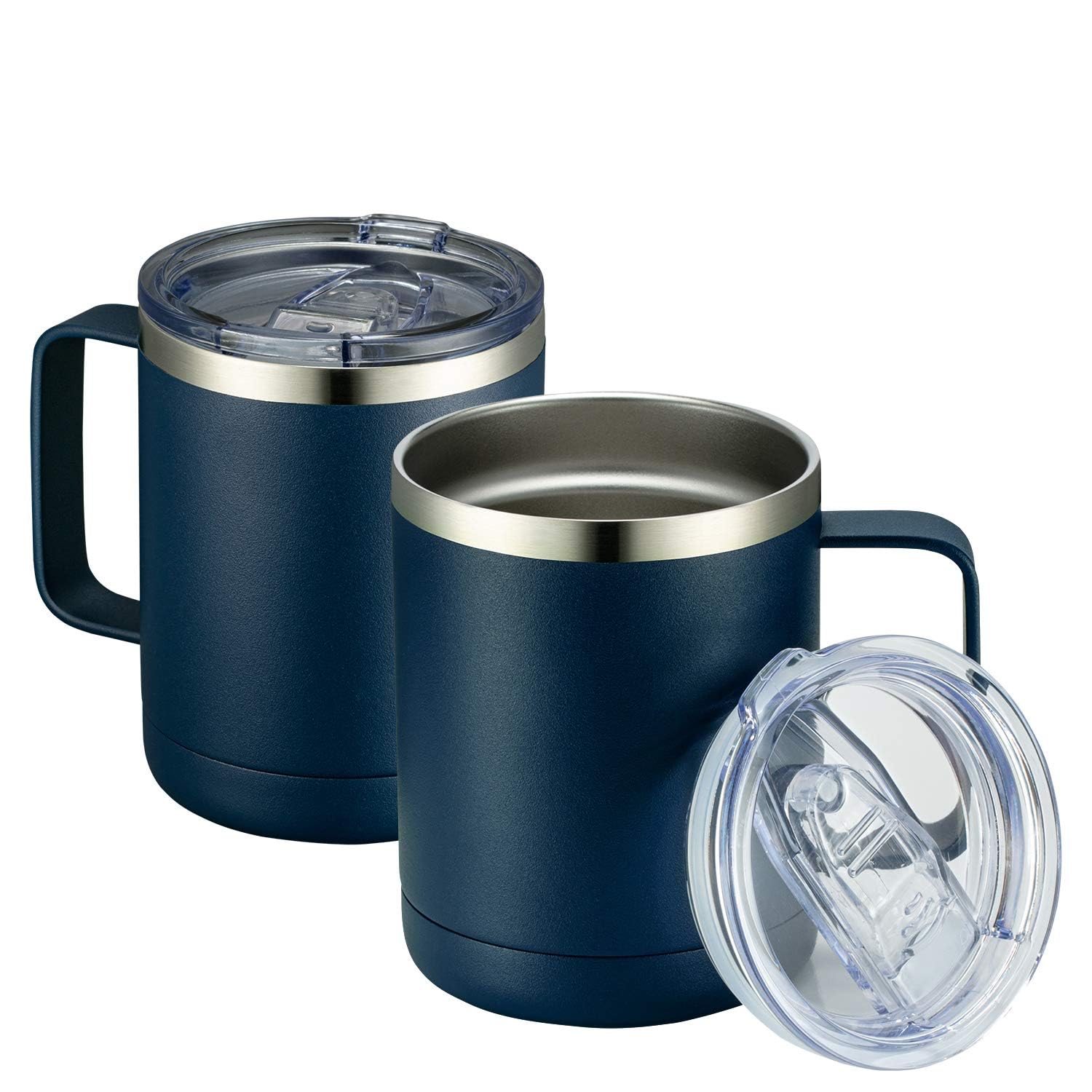 Meway 12Oz Coffee Mug With Handle 2 Pack Bulk,Stainless Steel Insulated Travel Tumblers With Sliding Lid,Double Wall Vacuum Camp