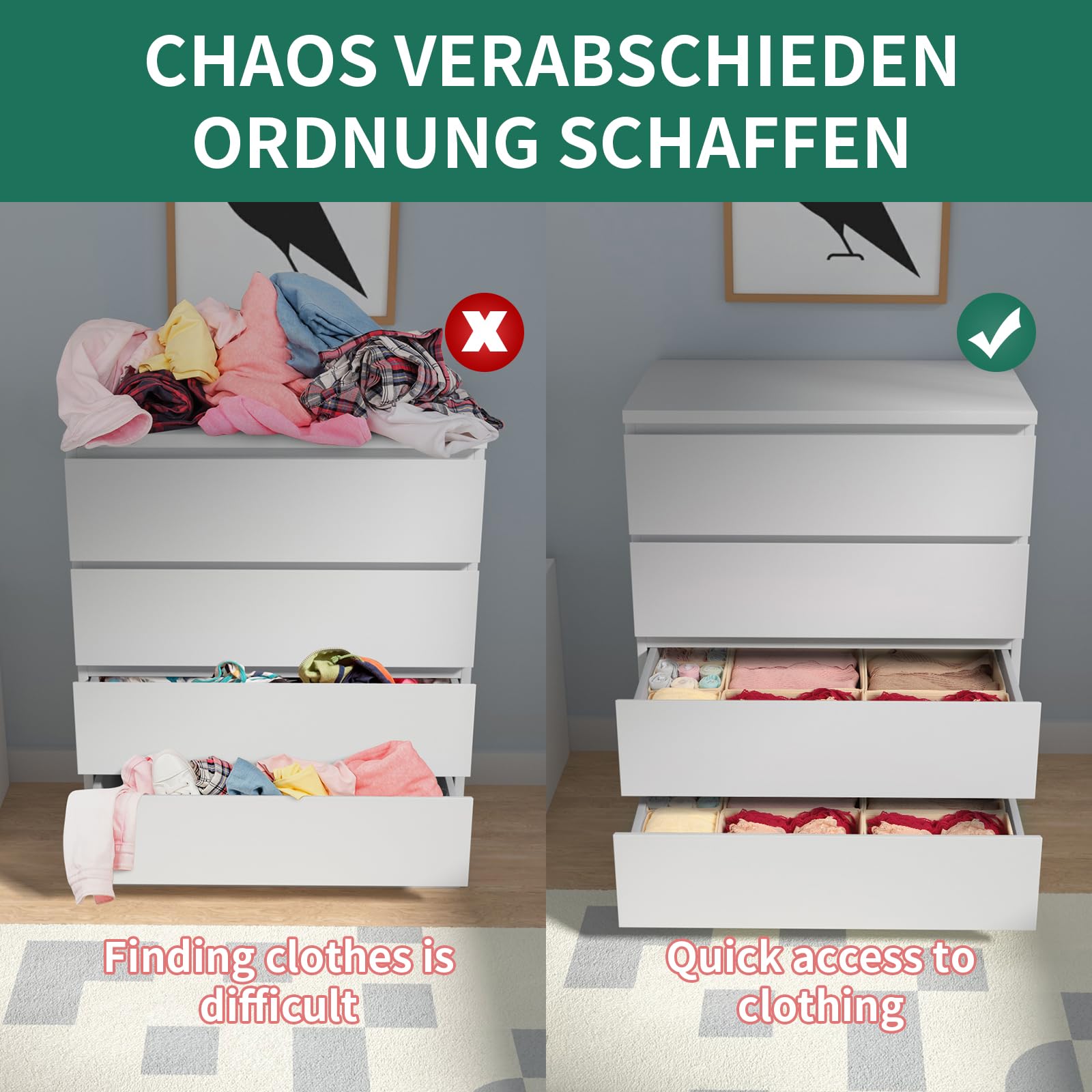 ORLISA Drawer Organizer Clothes-Dresser Organizer for Nursery-Perfect Baby Clothes Organizer and Storage & General Nursery Organ