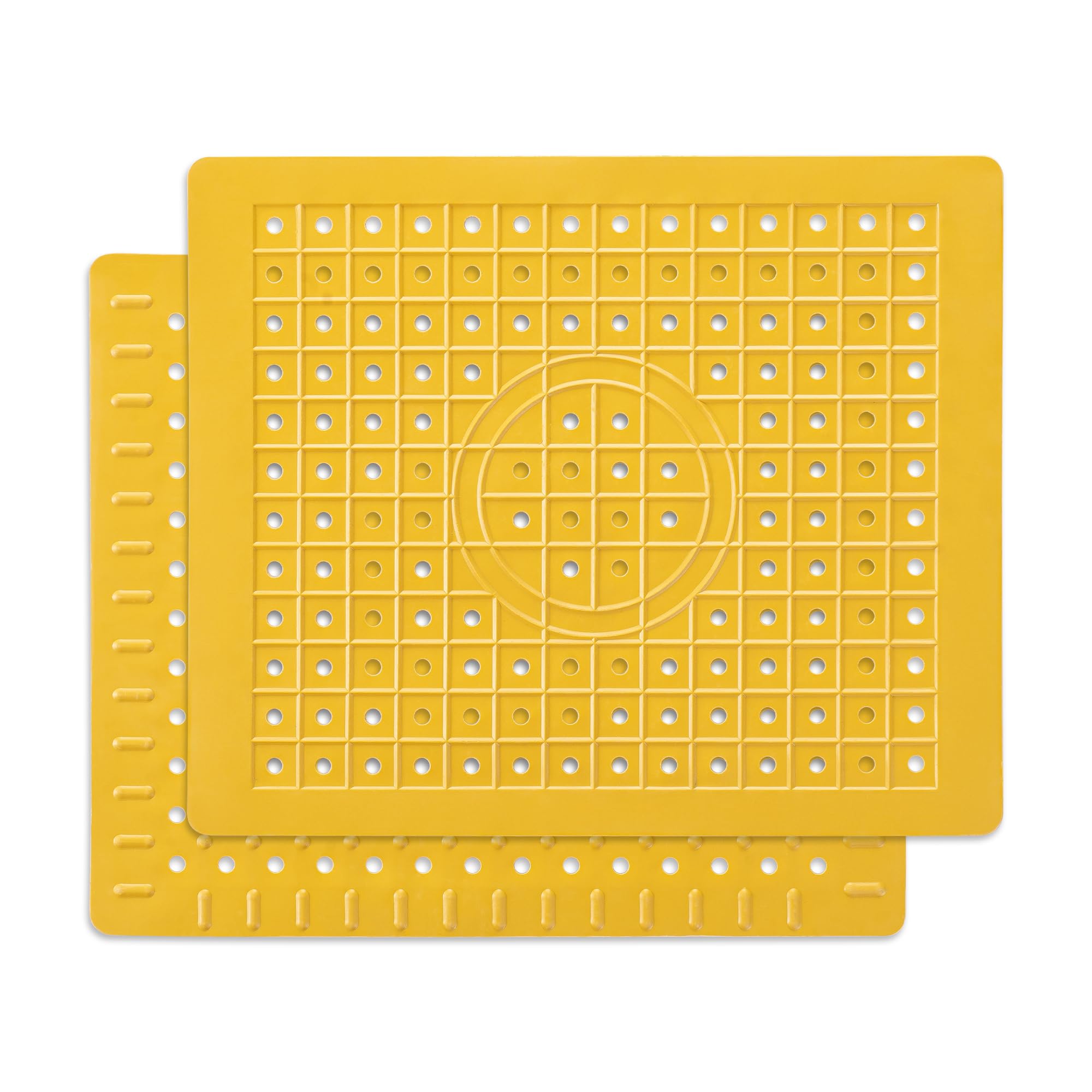 WILLKOMMEN Kitchen Sink Mat, 12 x 10 Rectangular Sink Protector Pad, Fast-Draining Grid Design Liner, Dish Drying Mat 2 Pack Yel