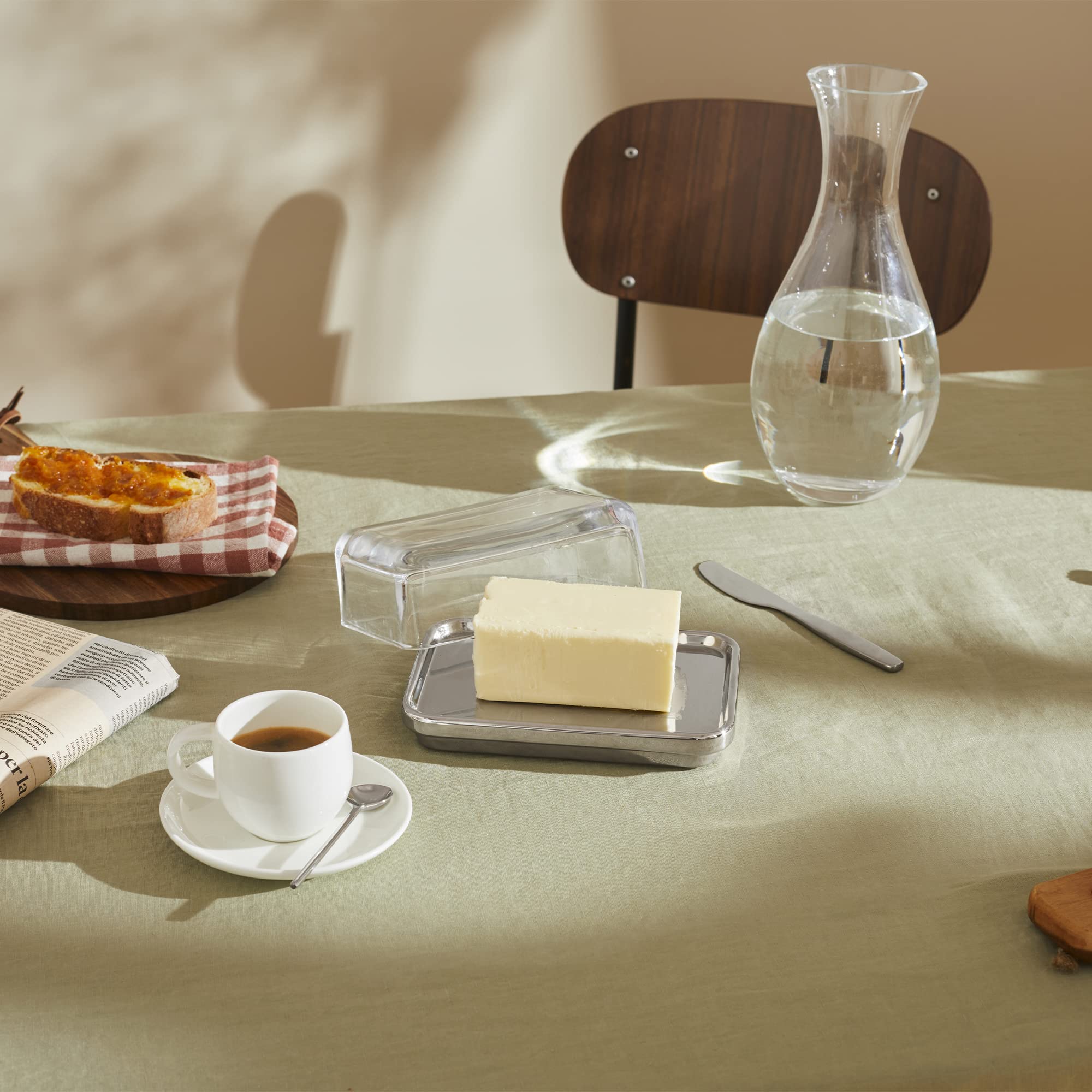Alessi Es03-Design Butter Dish With Lid Glass, Mirror Polished, Steel