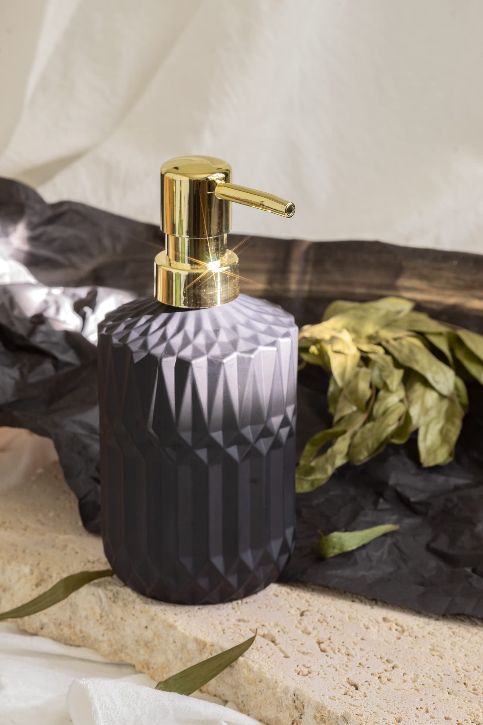 EMPO Matte Black Glass Soap Dispenser with ABS Plastic Pump  Lotion Dispensers for Kitchen  Bathroom (Black)