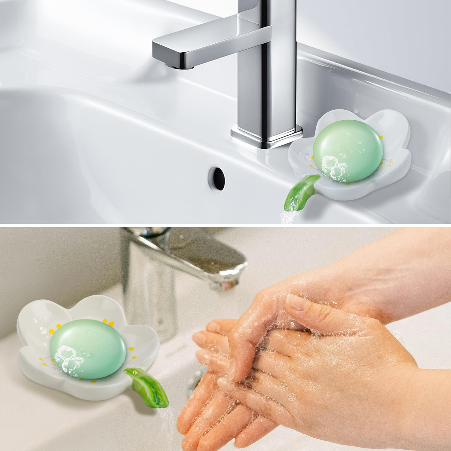 Hualisiji Ceramic Soap Dish For Shower Self Draining Soap Dish Ceramic Flower Shaped Soap Dish Sustainable Use For All Common Si