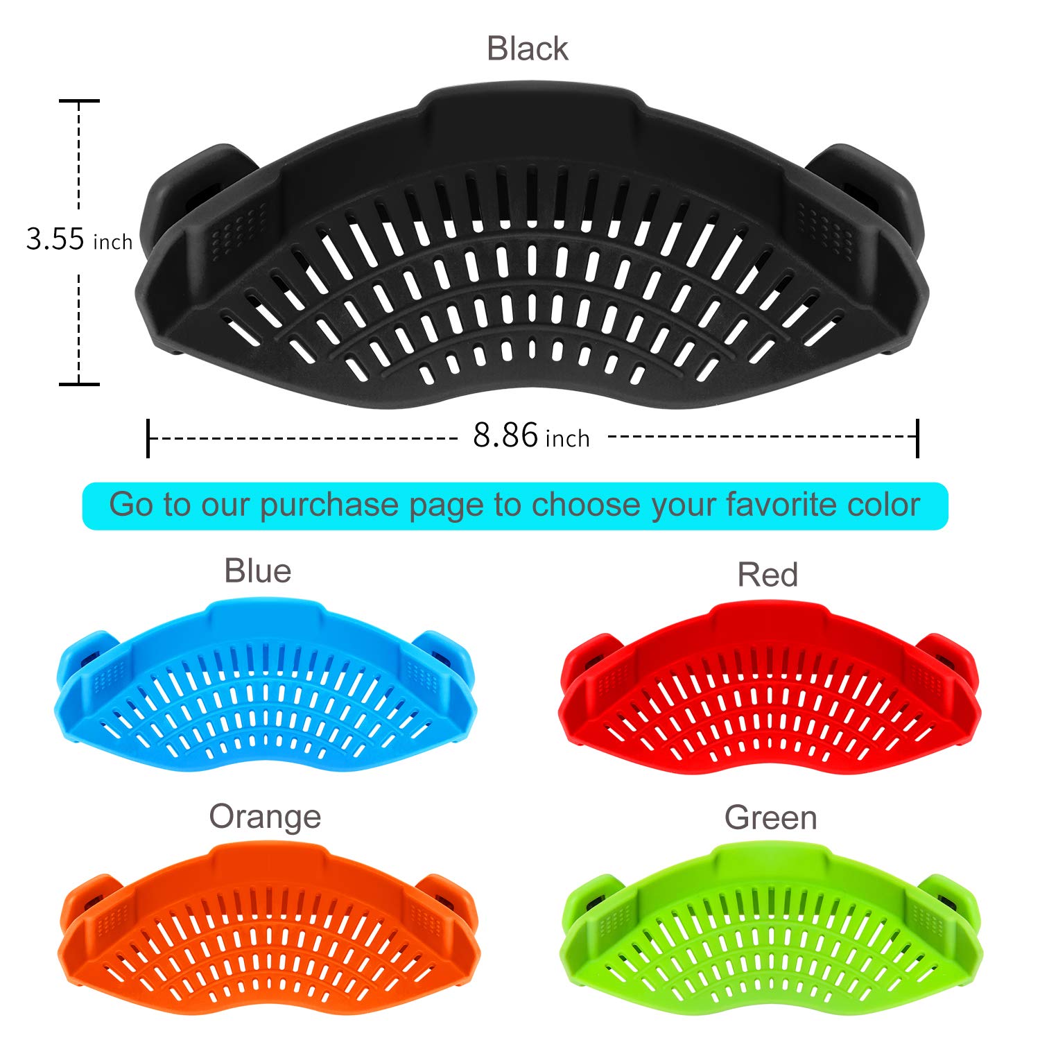 Auoon Clip On Strainer Silicone For All Pots And Pans, Pasta Strainer Clip On Food Strainer For Meat Vegetables Fruit Silicone K