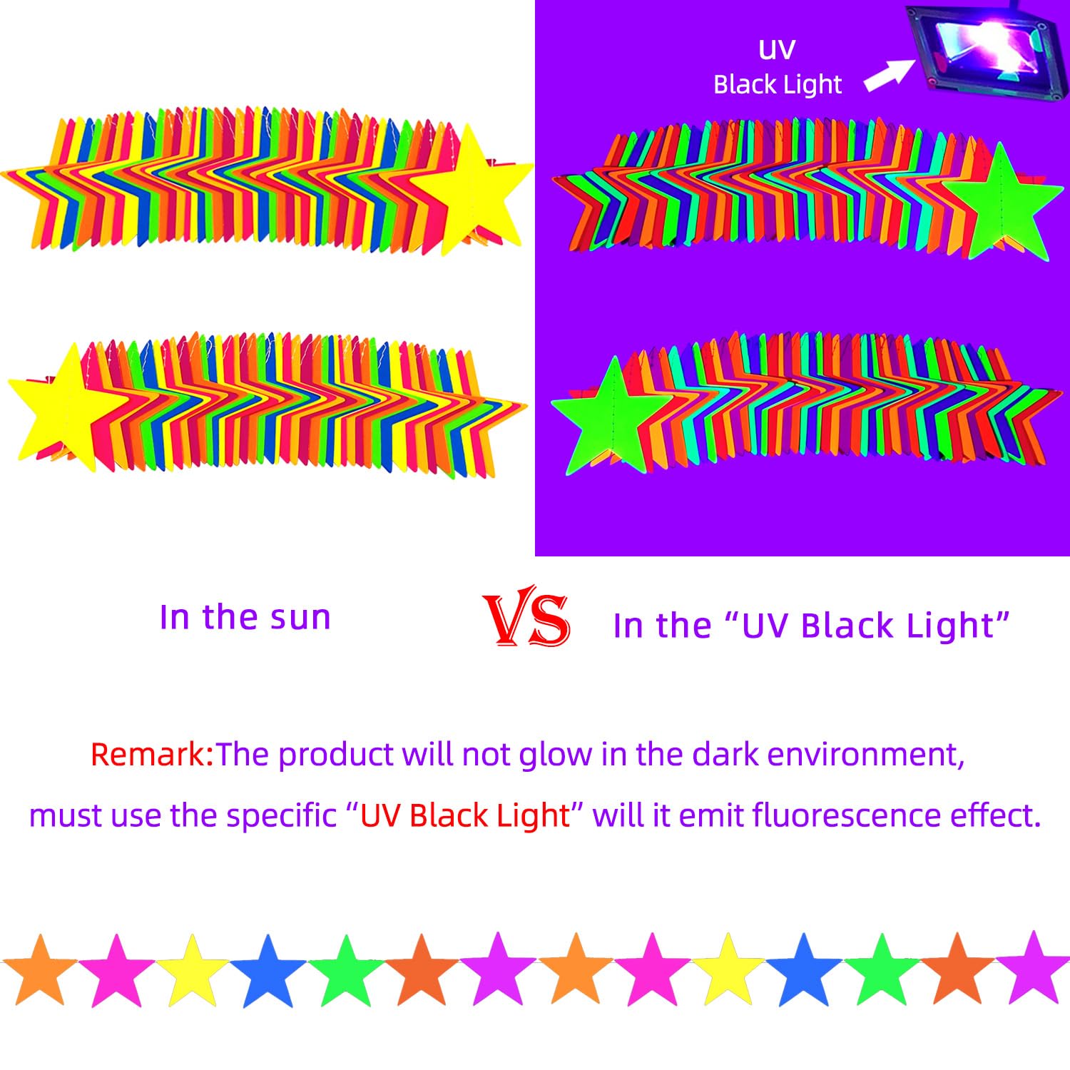 120Feet Uv Star Paper Neon Garland Neon Streamers Black Light Neon Decorations For Dark Glow Party Uv Reactive Neon Party Favors