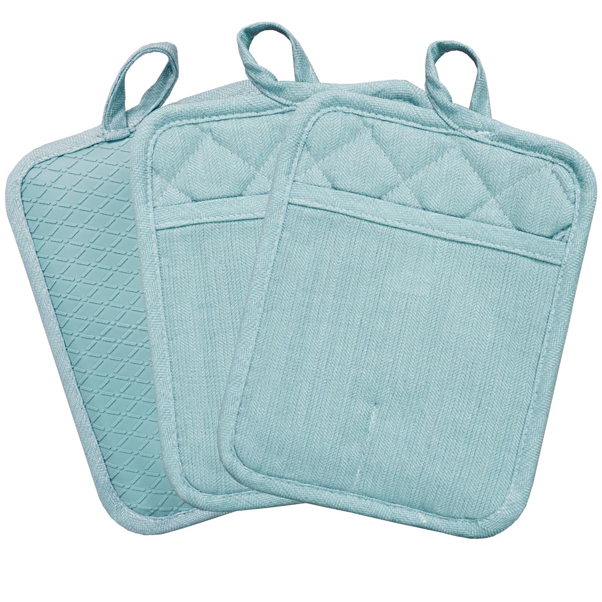 Pot Holders Yarn-Dyed Set Of 3 Non Slip Silicone Kitchen Lines Heat Resistant 500? Kitchen Gloves Bbq Cooking Baking Cooking Bar