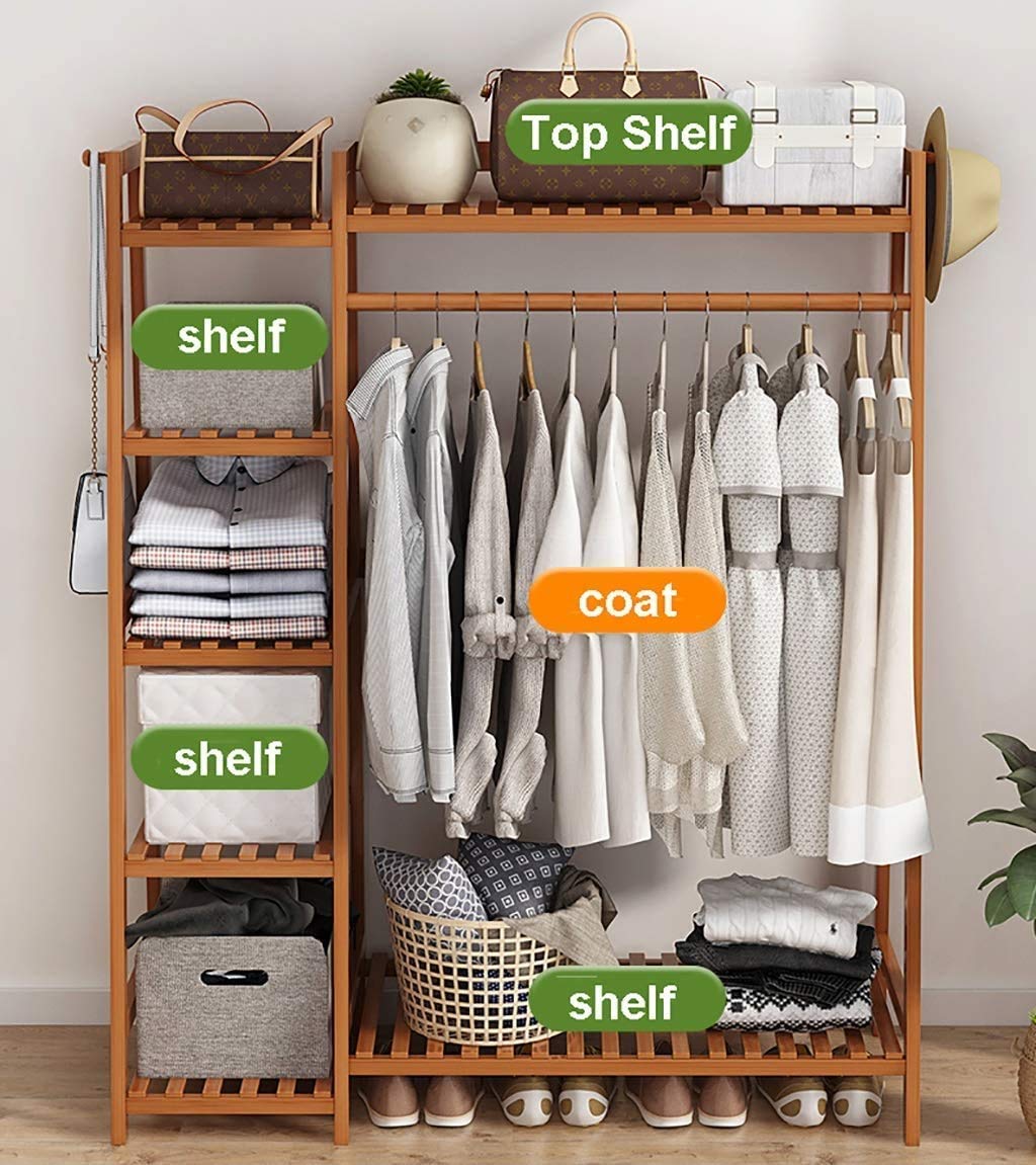 Leopax Bamboo Coat/Clothing/Garment Rack/Freestanding Storage Shelf With 5-Tier Shelf (80 * 40 * 140Cm, Natural)