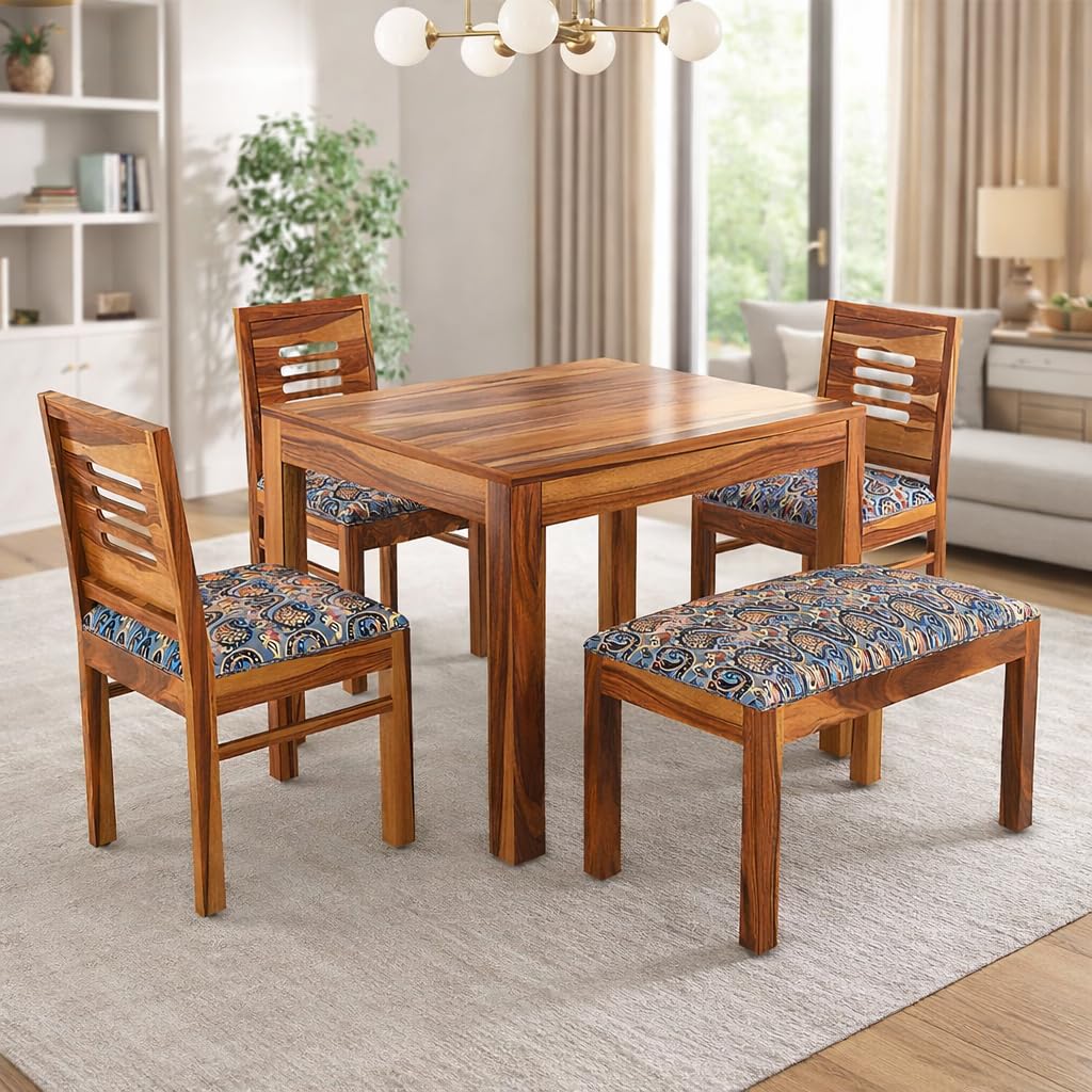 Kendalwood Furniture Dining Table With 3 Chairs 1 Bench | 1 Year Warranty | 4 Seater Dining Set | Wooden Dining Table With Chair