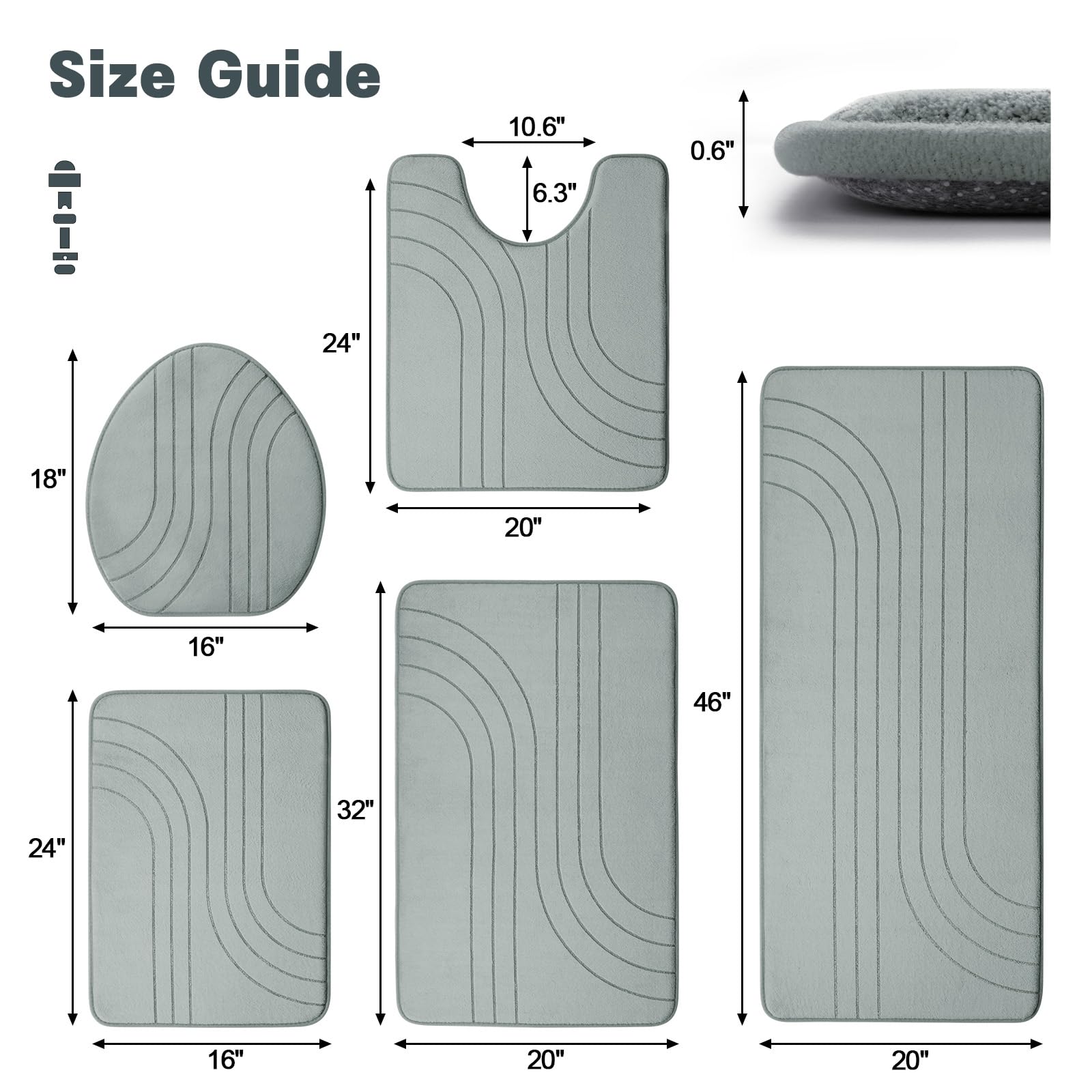 Yihouse Bathroom Rug Set 5 Pieces, Soft Non Slip Memory Foam Bath Mat Set, Extra Thick Bath Mats For Bathroom, Machine Washable