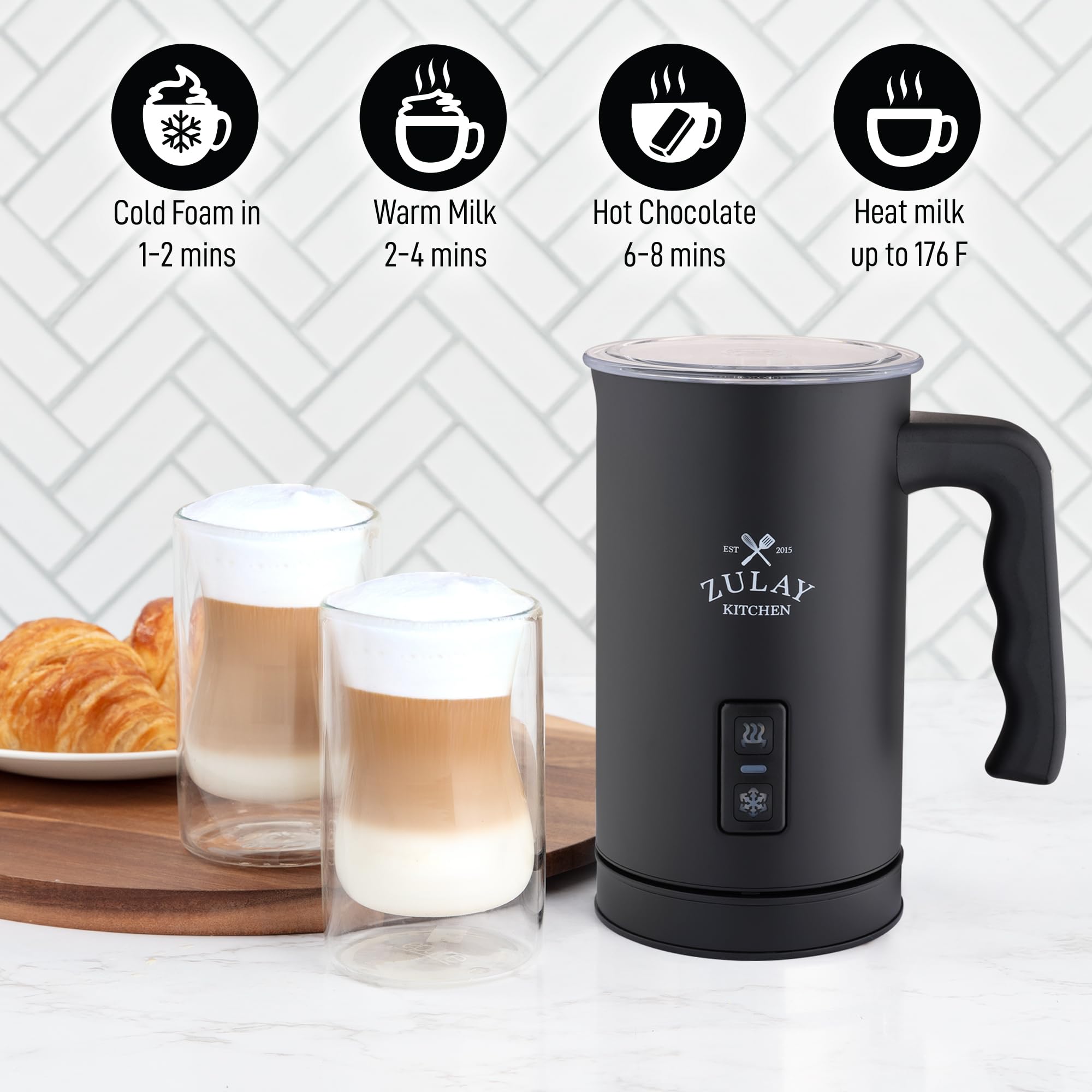 Zulay 4-In-1 Milk Frother And Steamer - Automatic Hot And Cold Foam Maker With Auto Shut Off & Temperature Control For Coffee, L