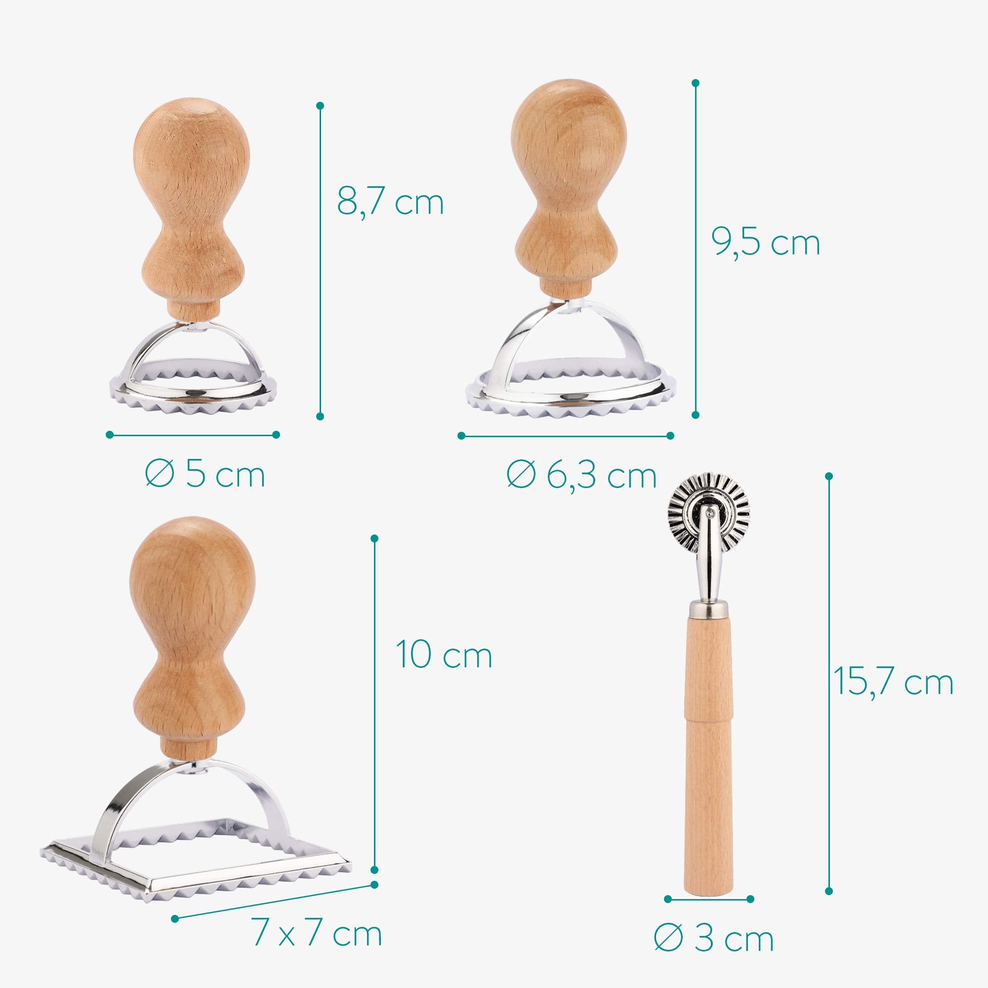 Navaris Ravioli Stamp Set - Set Of 3 Shape Cutters With Roller For Cutting Home-Made Ravioli Pasta Parcels - Pastry And Dough Co