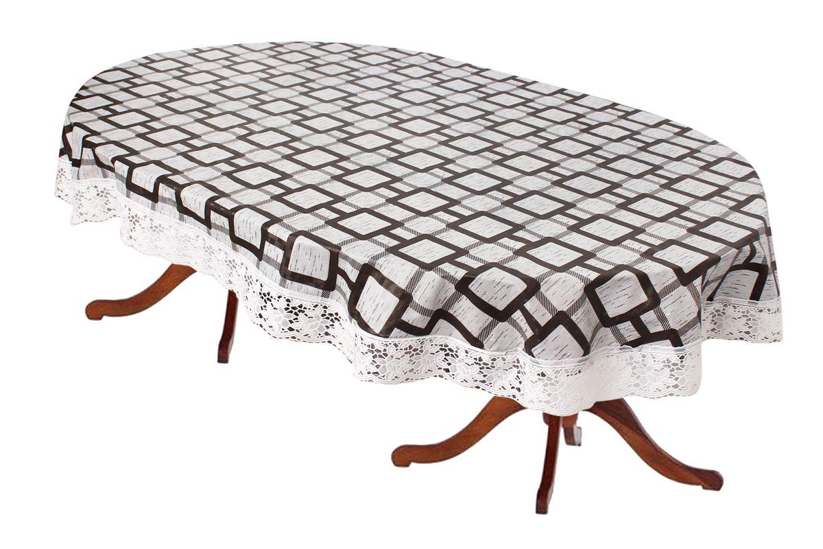 The Furnishing Tree Oval Shaped WxL 54x78 Inch 4 Seater Table Cover Lattice Pattern Grey, Waterproof PVC