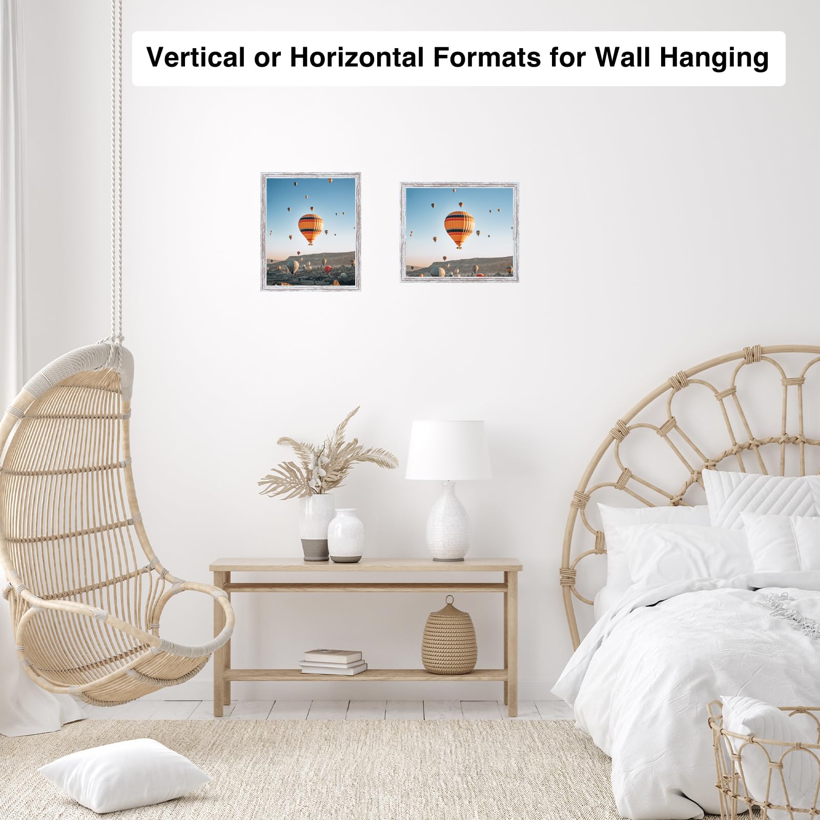 8x9 Picture Frame Rustic White for Wall Hanging or Tabletop, Wall Mounting Horizontally or Vertically, 8 x 9 Wall Gallery Poster