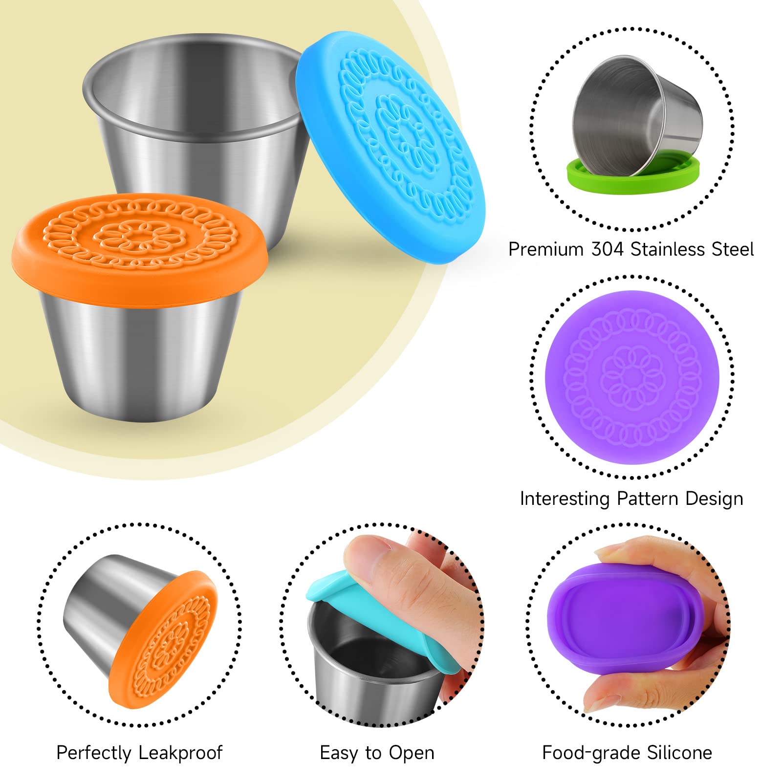 Legelite 10 Pack Salad Dressing Containers To Go, Reusable Small Condiment Containers With Lids, Stainless Steel Condiment Cup,